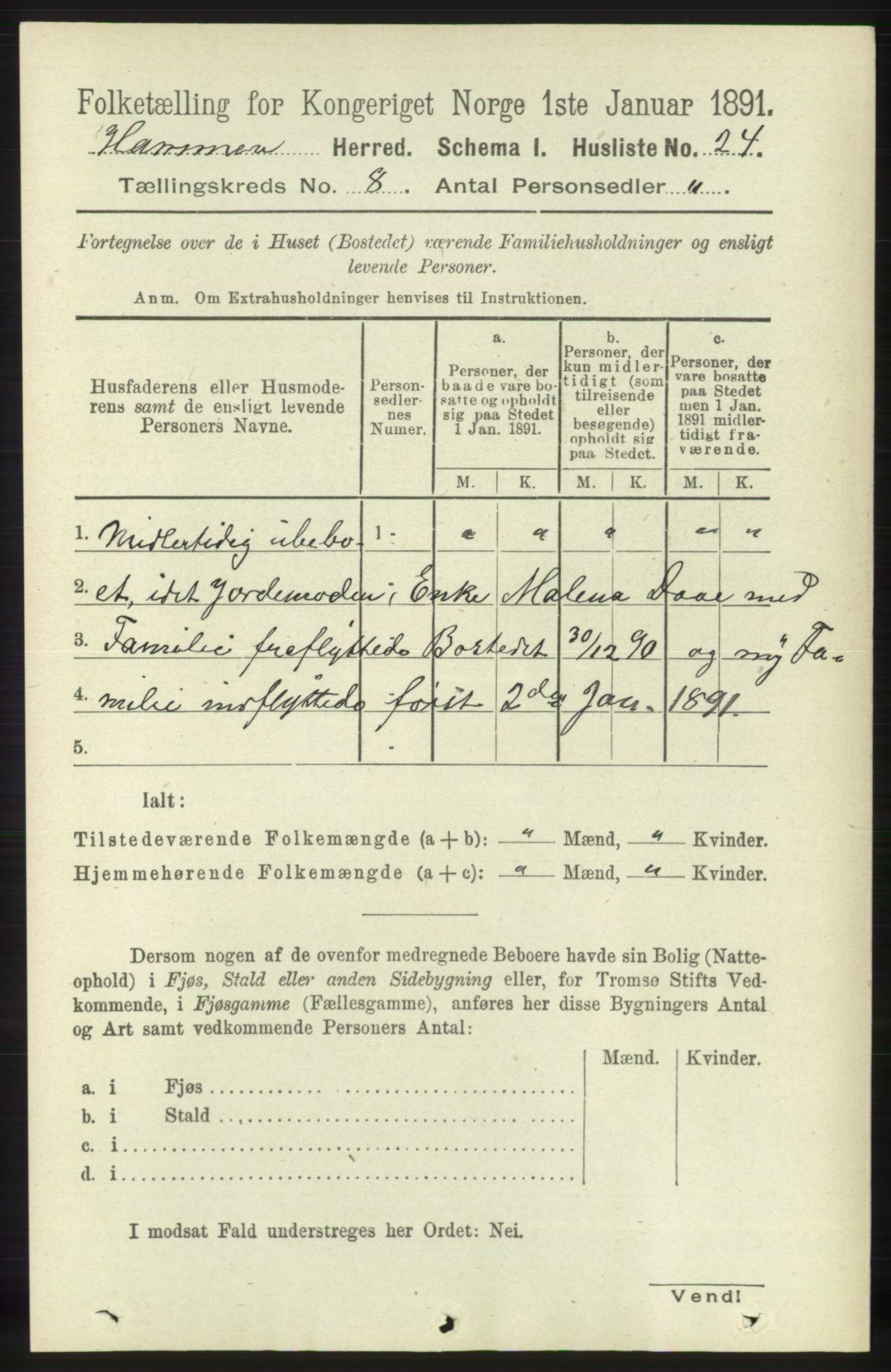 RA, 1891 census for 1254 Hamre, 1891, p. 1987