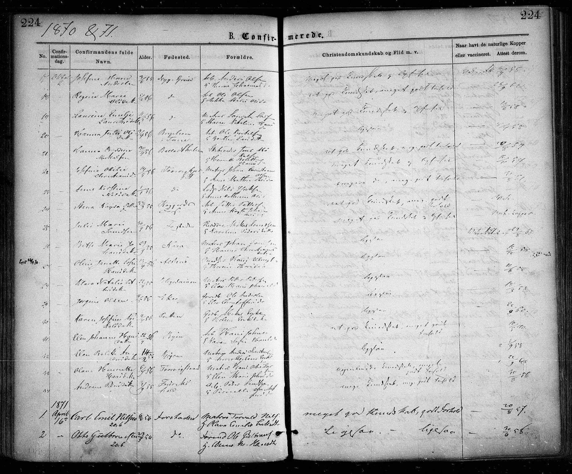 Glemmen prestekontor Kirkebøker, SAO/A-10908/F/Fa/L0008: Parish register (official) no. 8, 1862-1871, p. 224