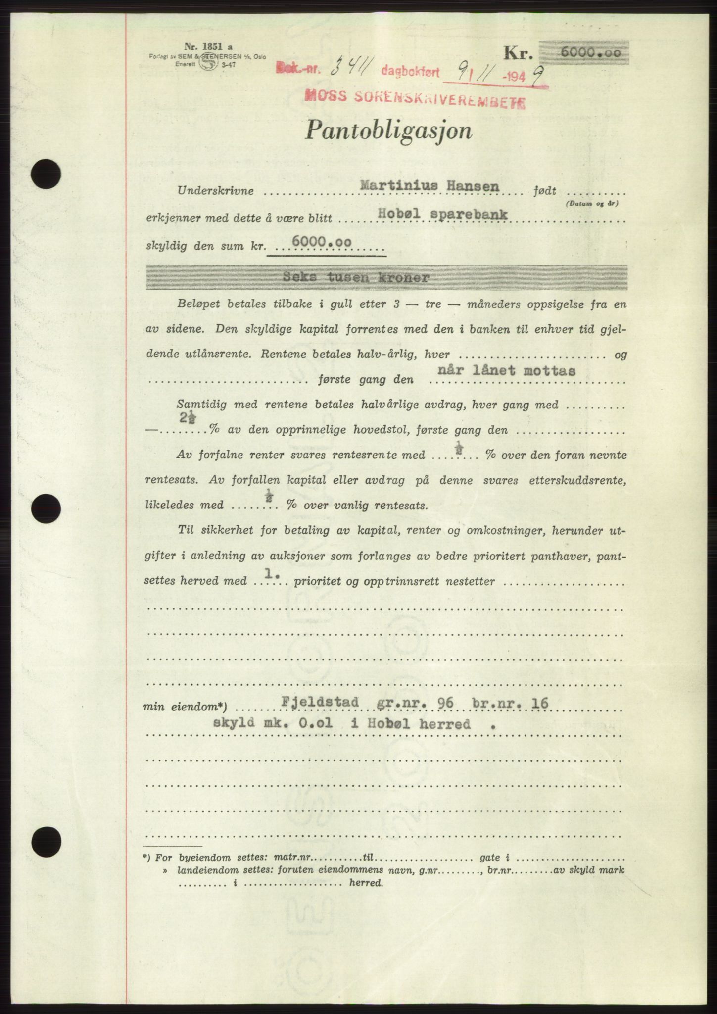 Moss sorenskriveri, SAO/A-10168: Mortgage book no. B23, 1949-1950, Diary no: : 3411/1949