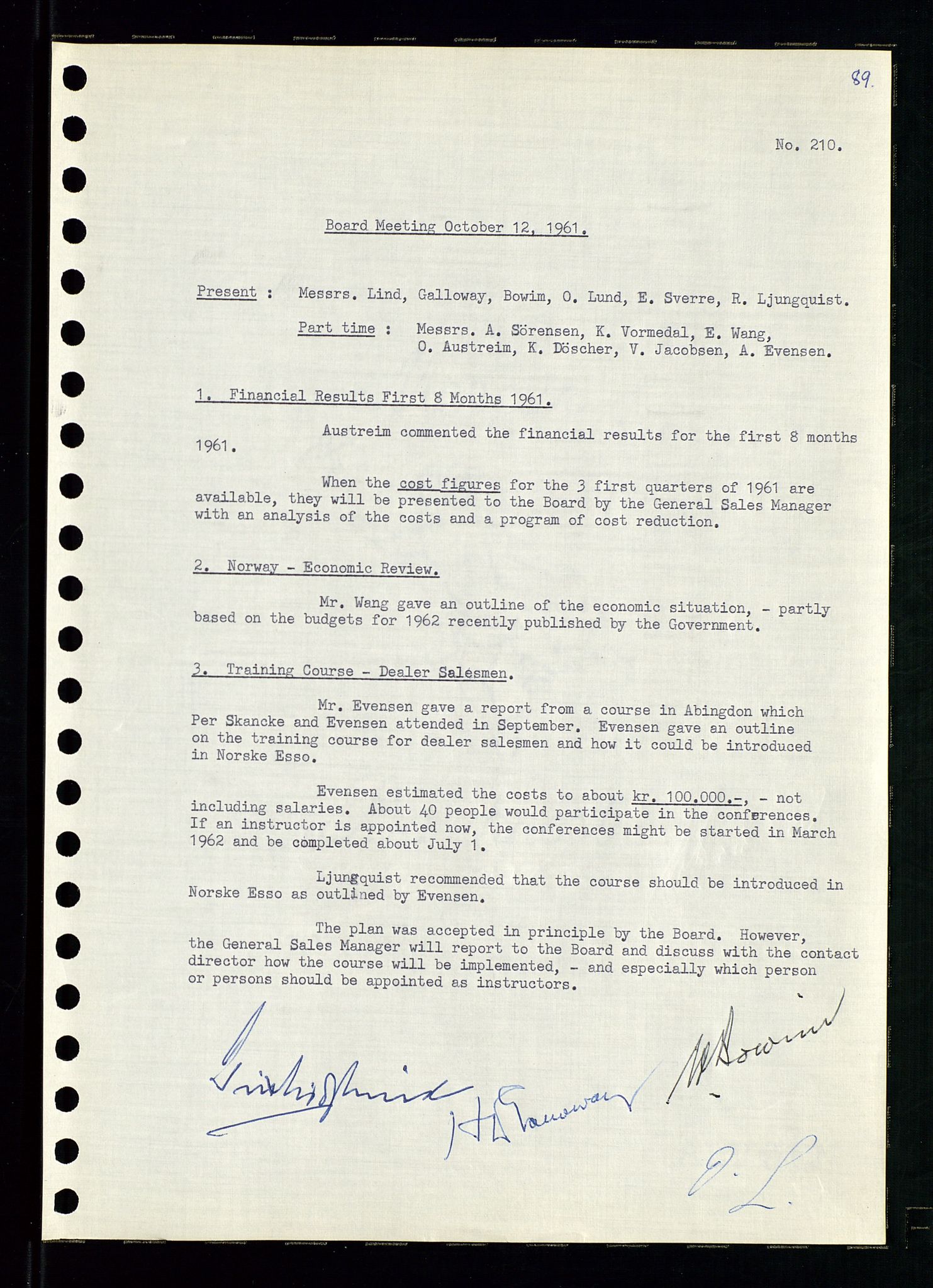 Pa 0982 - Esso Norge A/S, AV/SAST-A-100448/A/Aa/L0001/0002: Den administrerende direksjon Board minutes (styrereferater) / Den administrerende direksjon Board minutes (styrereferater), 1960-1961, p. 138