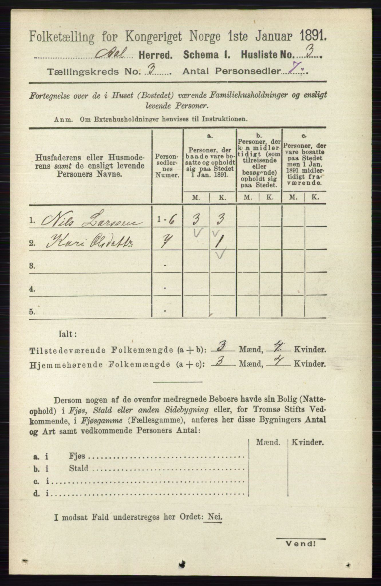 RA, 1891 census for 0619 Ål, 1891, p. 597