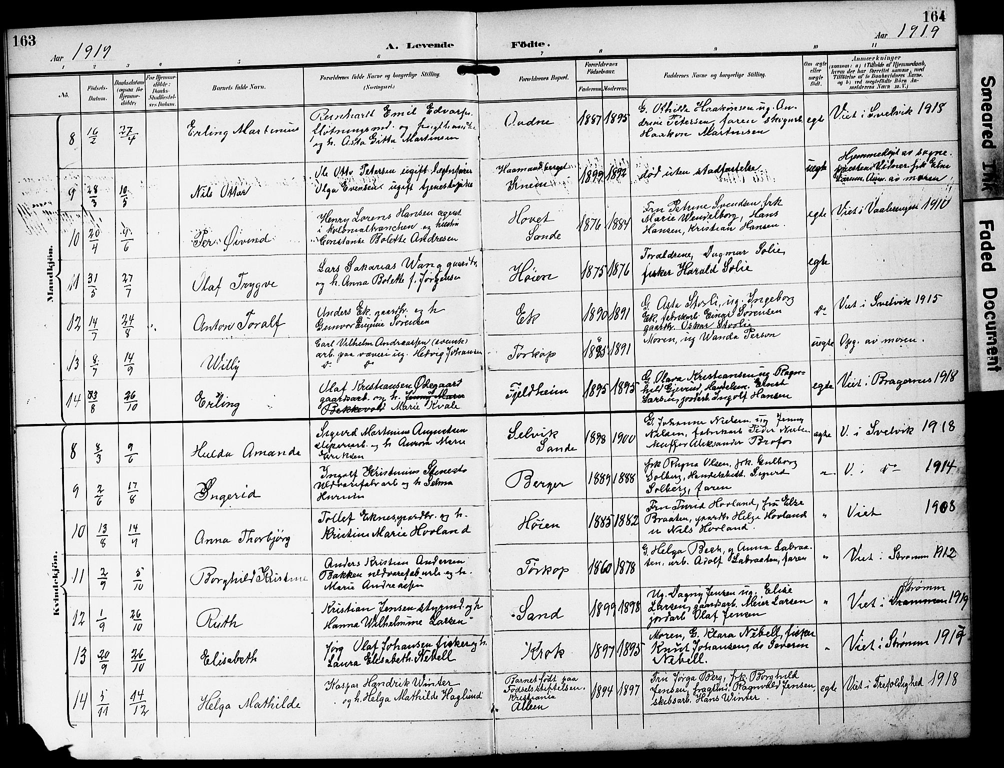 Strømm kirkebøker, AV/SAKO-A-322/G/Ga/L0004: Parish register (copy) no. I 4, 1897-1927, p. 163-164