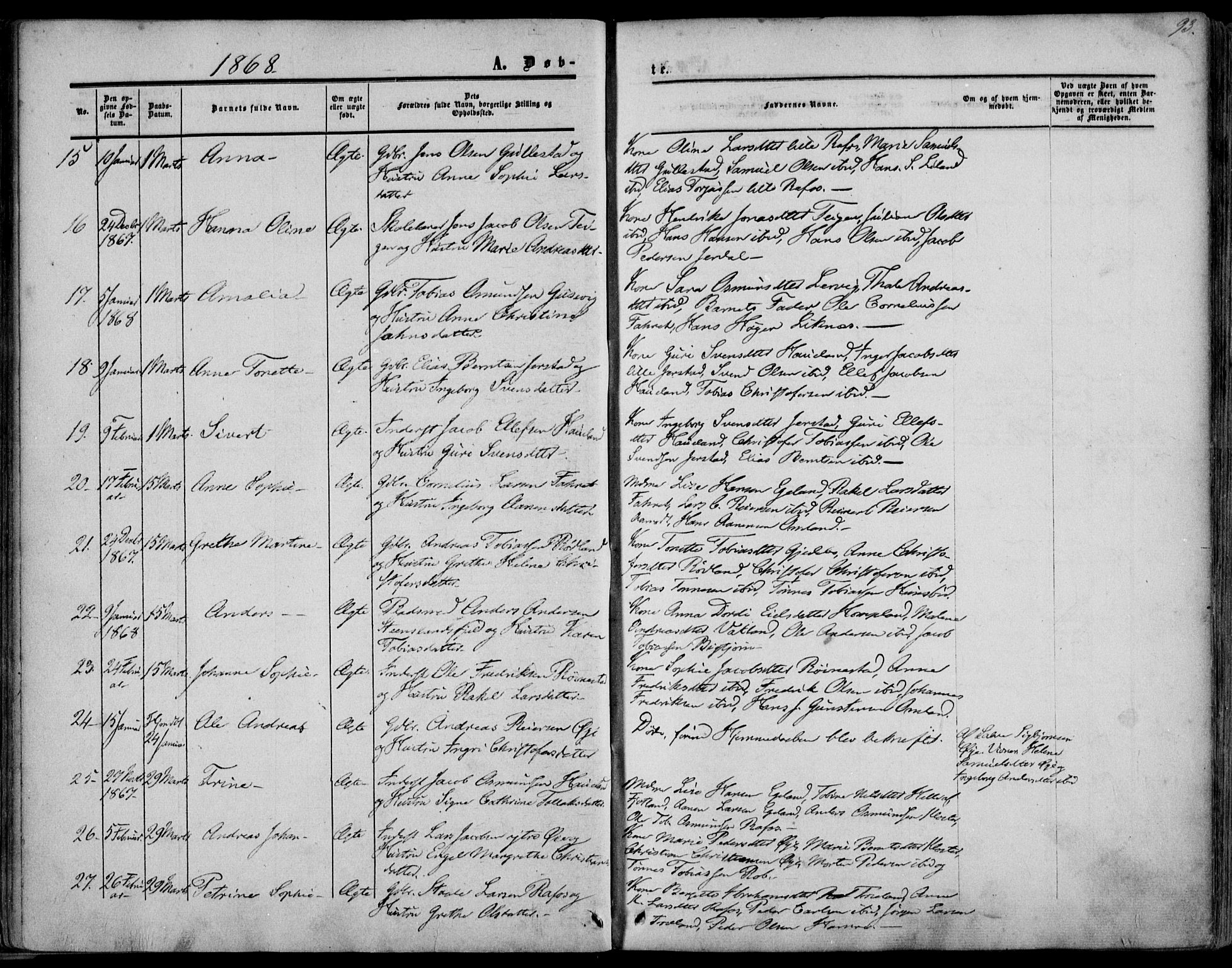 Kvinesdal sokneprestkontor, AV/SAK-1111-0026/F/Fa/Fab/L0006: Parish register (official) no. A 6, 1857-1869, p. 93