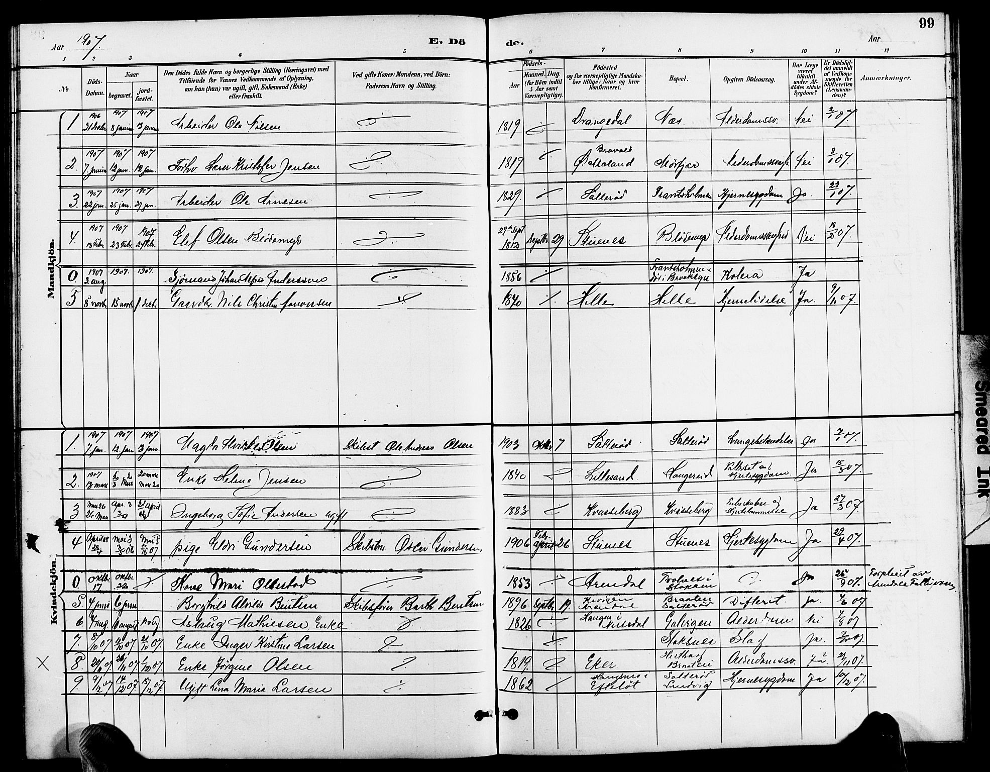 Austre Moland sokneprestkontor, SAK/1111-0001/F/Fb/Fbb/L0002: Parish register (copy) no. B 2, 1894-1918, p. 99