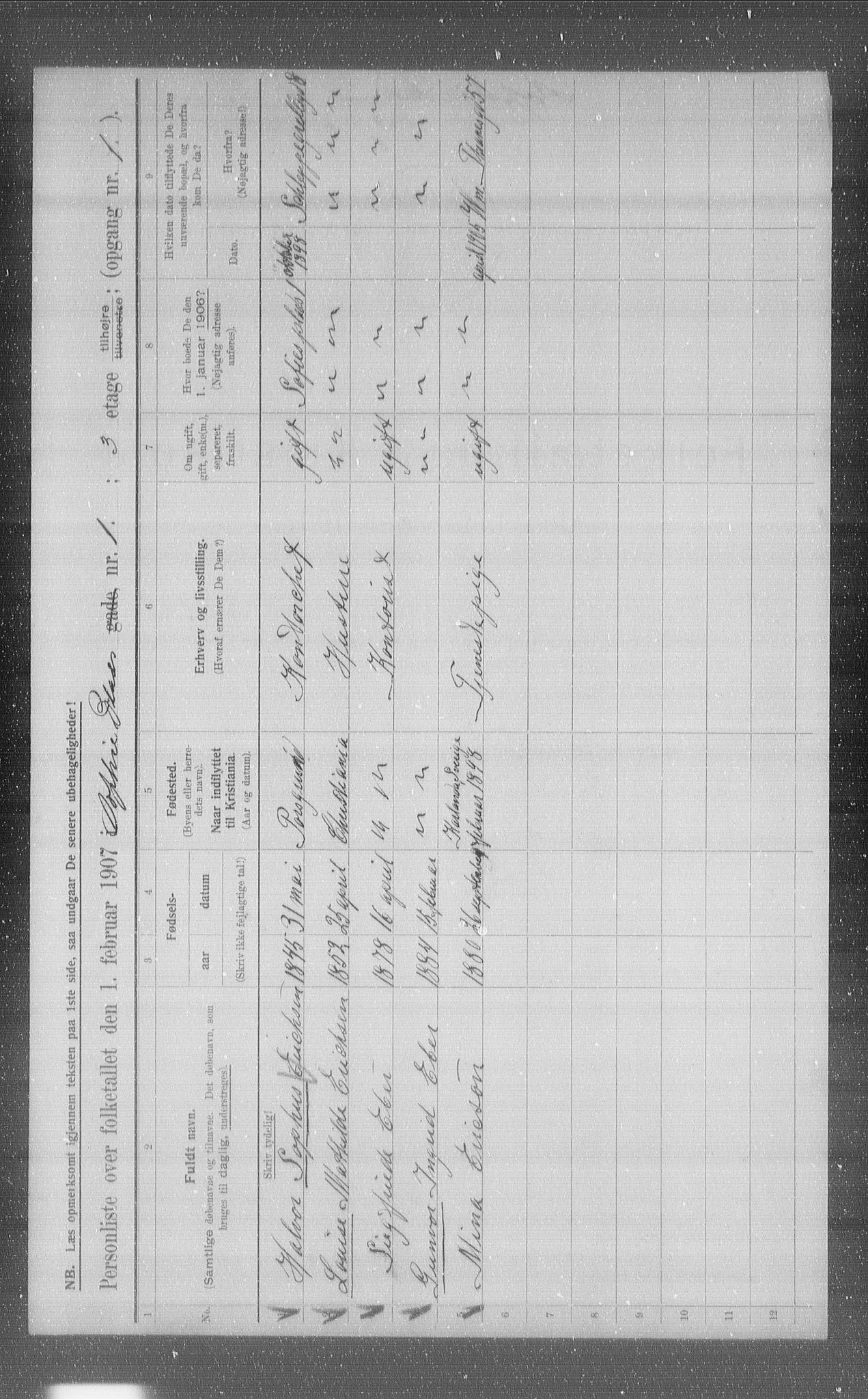 OBA, Municipal Census 1907 for Kristiania, 1907, p. 50746