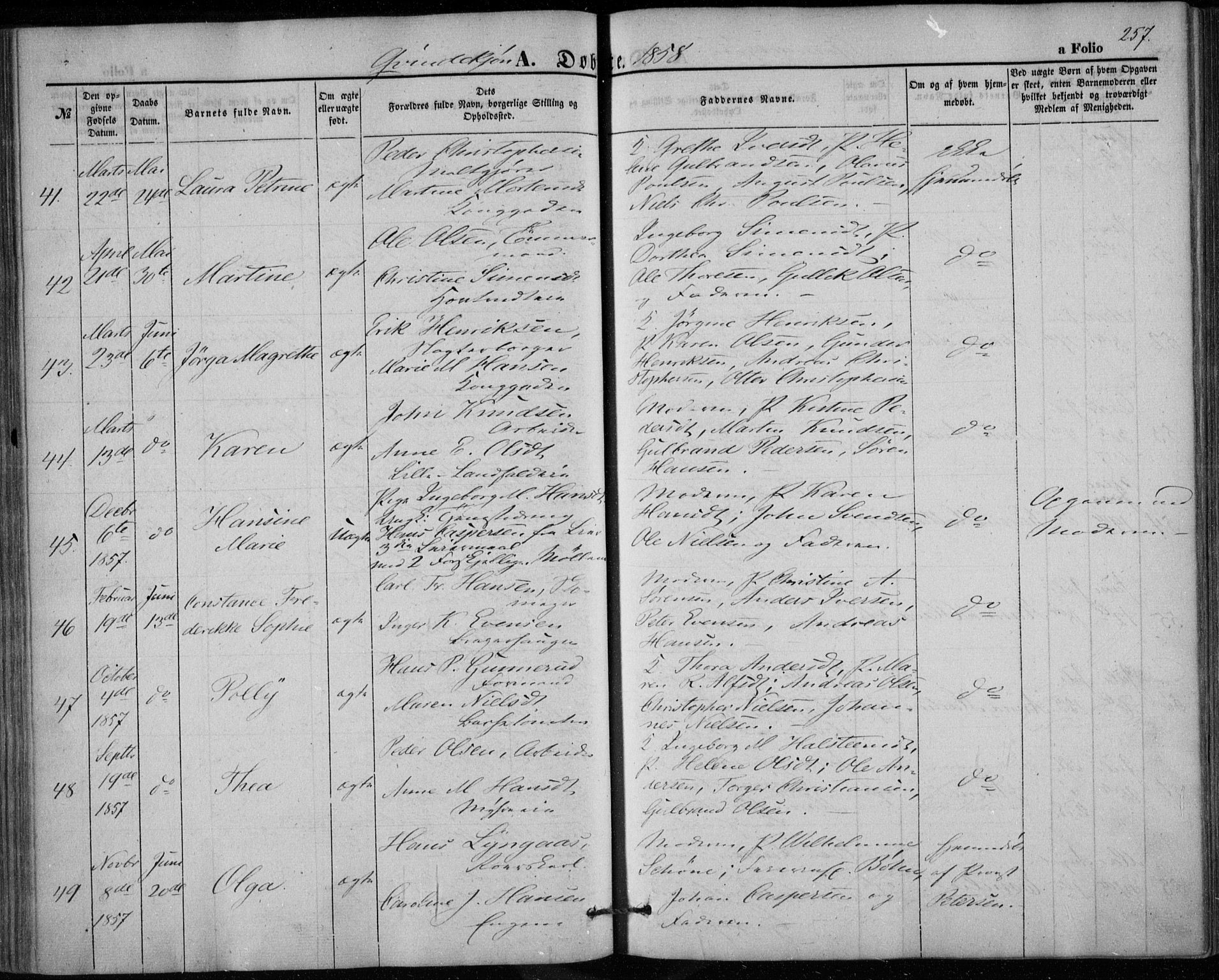 Bragernes kirkebøker, SAKO/A-6/F/Fb/L0002: Parish register (official) no. II 2, 1848-1859, p. 257