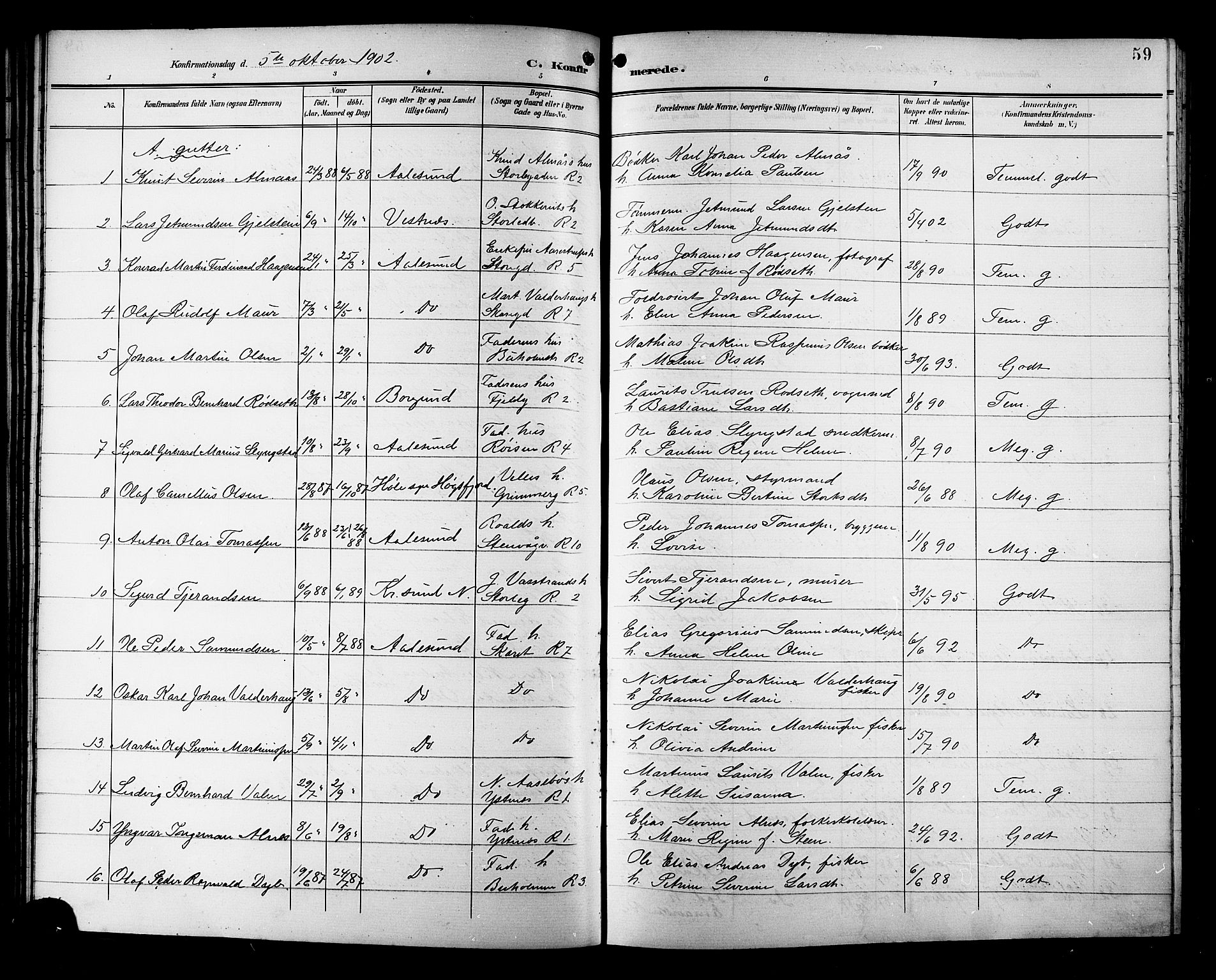 Ministerialprotokoller, klokkerbøker og fødselsregistre - Møre og Romsdal, AV/SAT-A-1454/529/L0469: Parish register (copy) no. 529C06, 1898-1906, p. 59