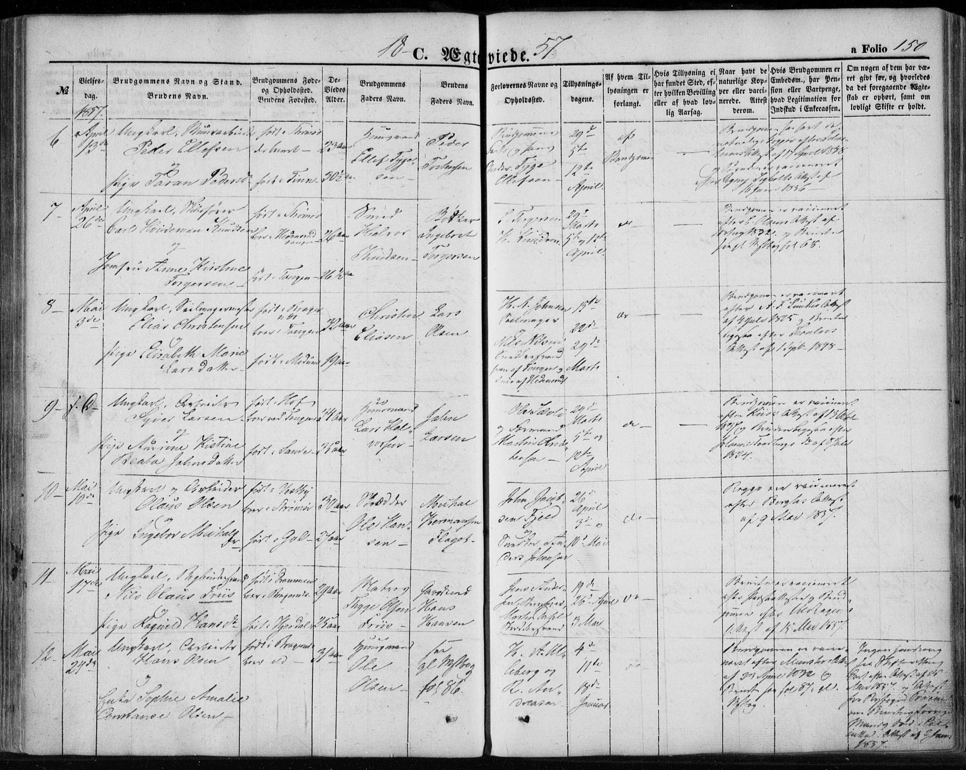 Strømsø kirkebøker, AV/SAKO-A-246/F/Fa/L0017: Parish register (official) no. I 17, 1848-1865, p. 150