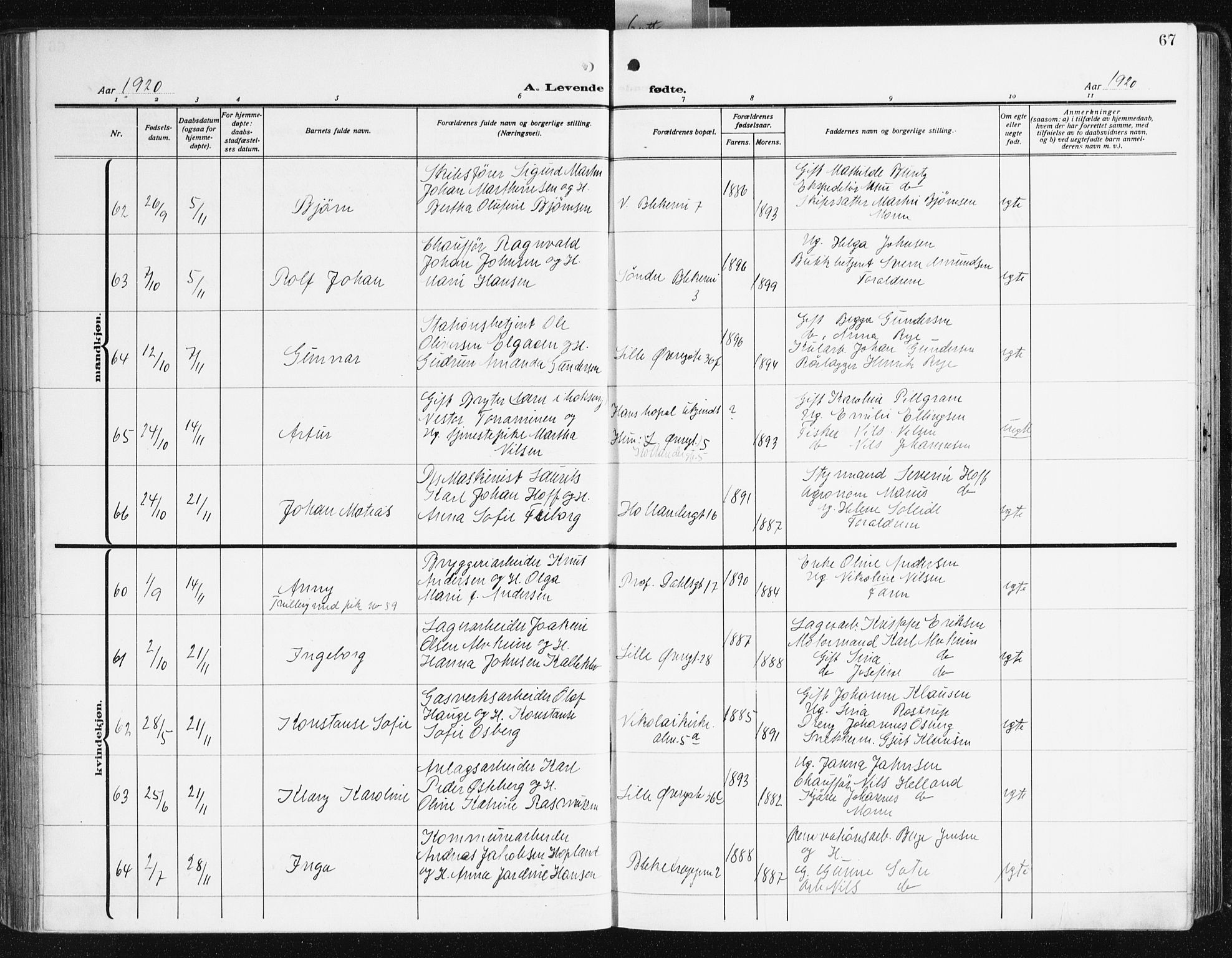 Korskirken sokneprestembete, AV/SAB-A-76101/H/Hab: Parish register (copy) no. B 12, 1917-1942, p. 67