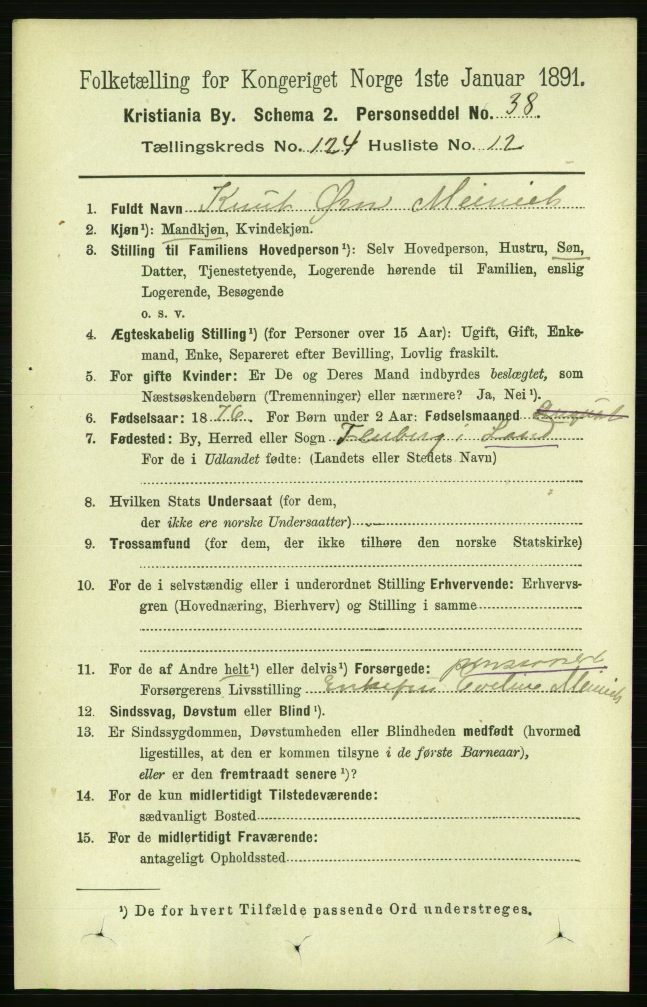 RA, 1891 census for 0301 Kristiania, 1891, p. 65429