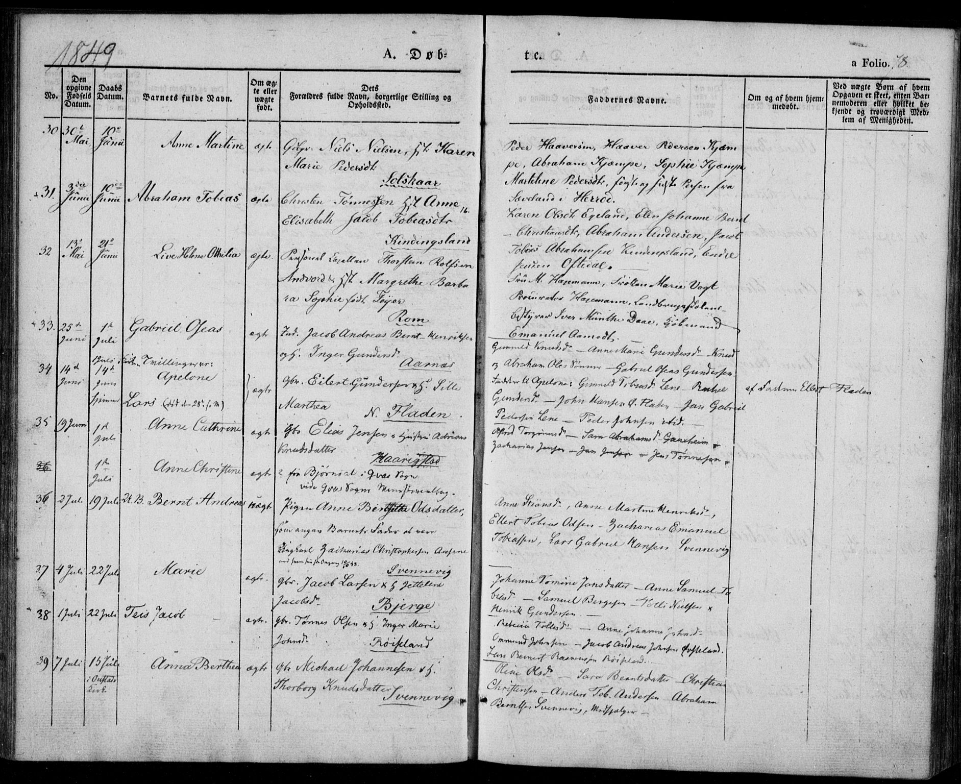 Lyngdal sokneprestkontor, AV/SAK-1111-0029/F/Fa/Fac/L0008: Parish register (official) no. A 8, 1837-1852, p. 78