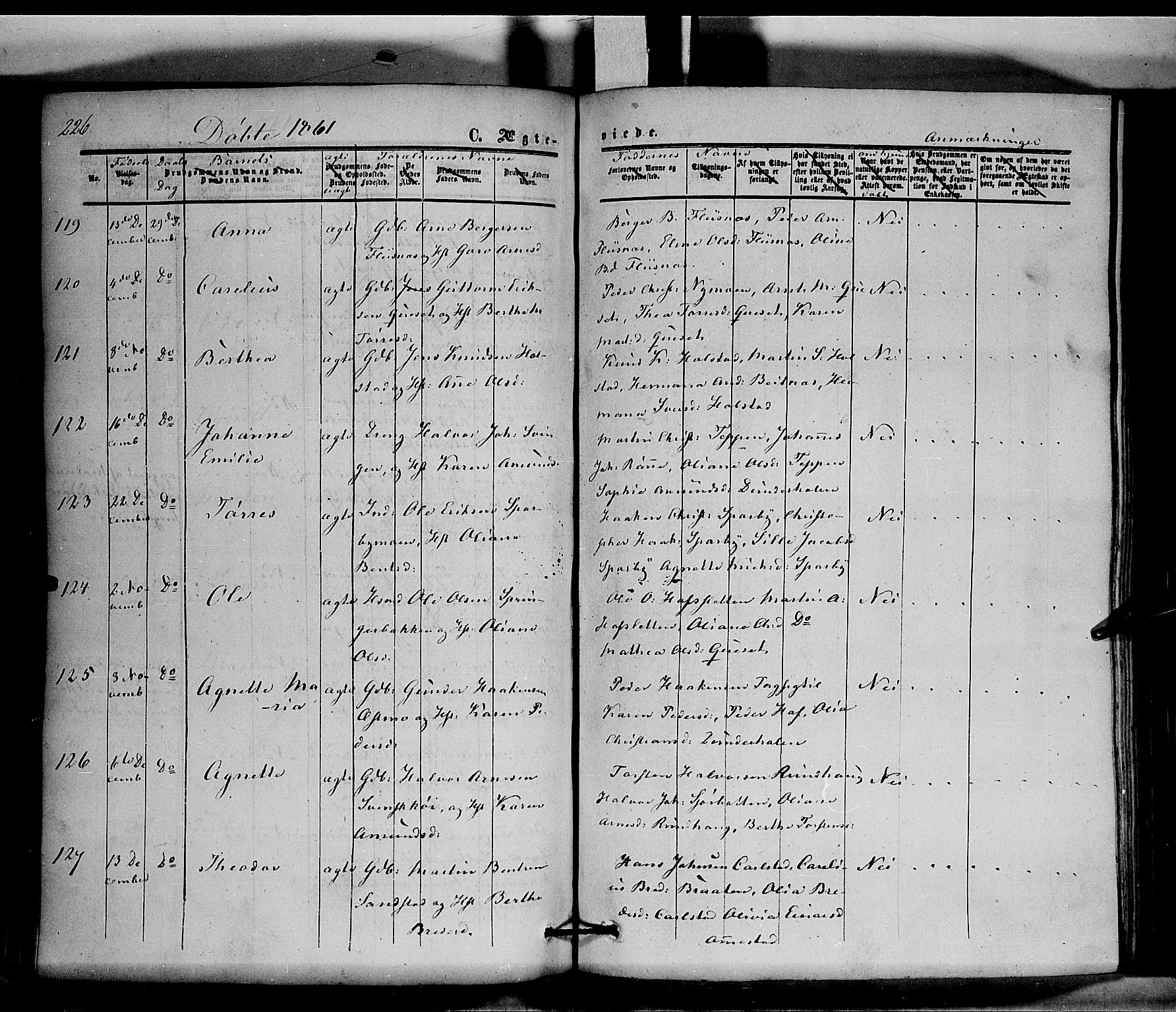 Hof prestekontor, AV/SAH-PREST-038/H/Ha/Haa/L0008: Parish register (official) no. 8, 1849-1861, p. 226