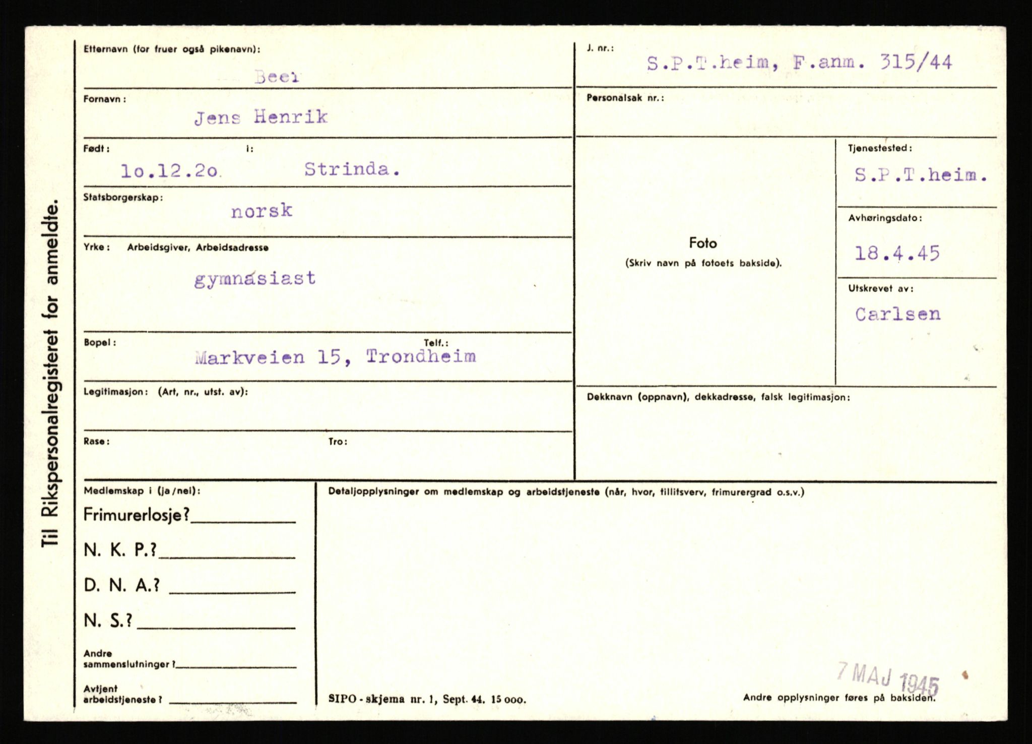 Statspolitiet - Hovedkontoret / Osloavdelingen, AV/RA-S-1329/C/Ca/L0002: Arneberg - Brand, 1943-1945, p. 1631