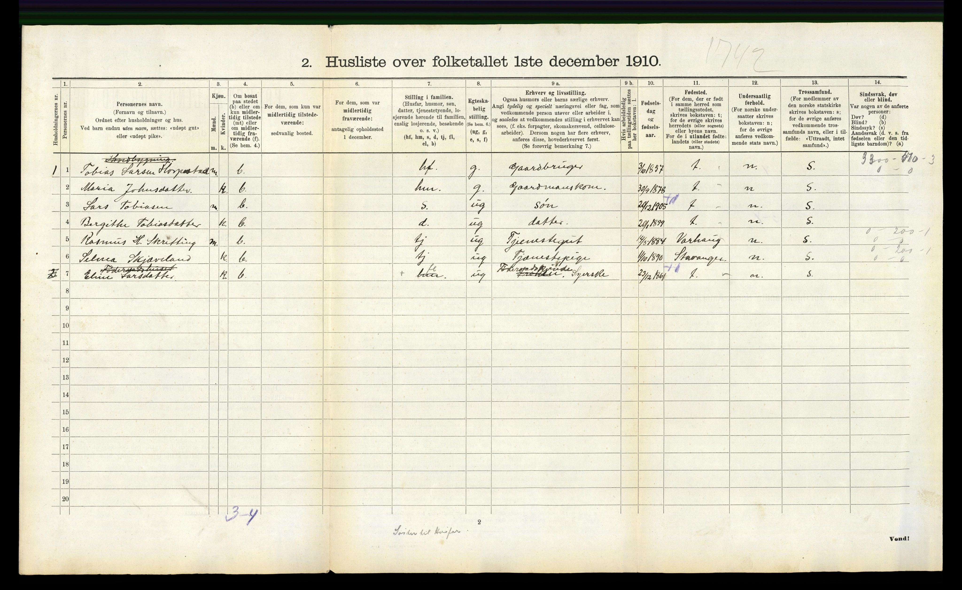 RA, 1910 census for Klepp, 1910, p. 606