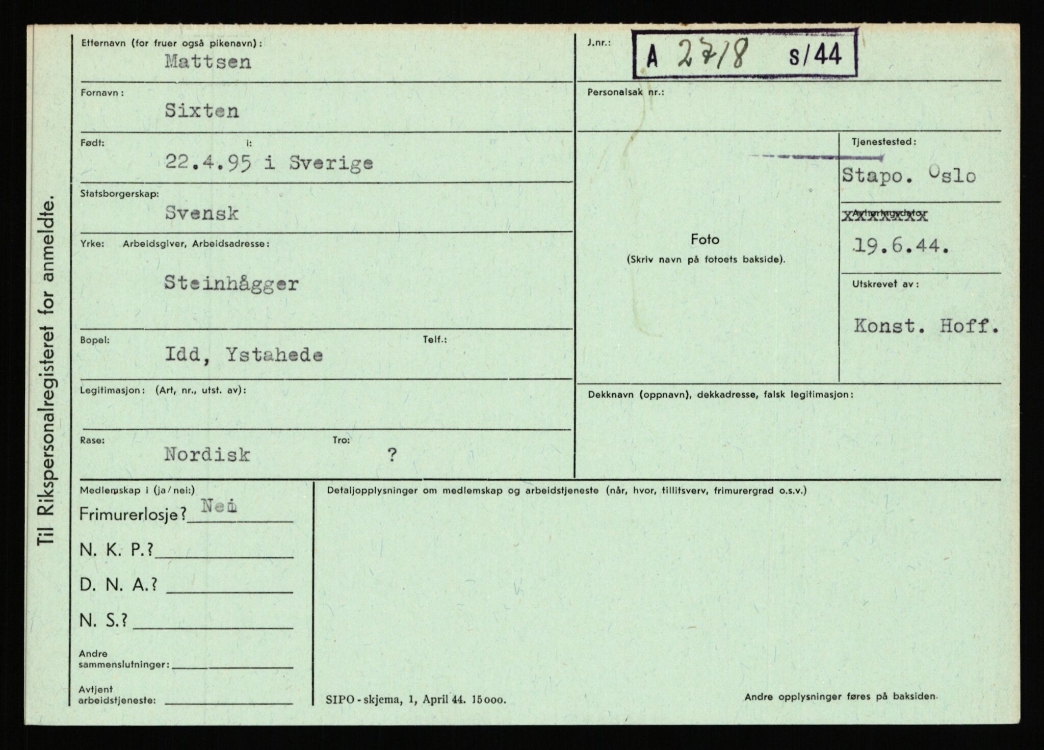 Statspolitiet - Hovedkontoret / Osloavdelingen, AV/RA-S-1329/C/Ca/L0010: Lind - Moksnes, 1943-1945, p. 3423