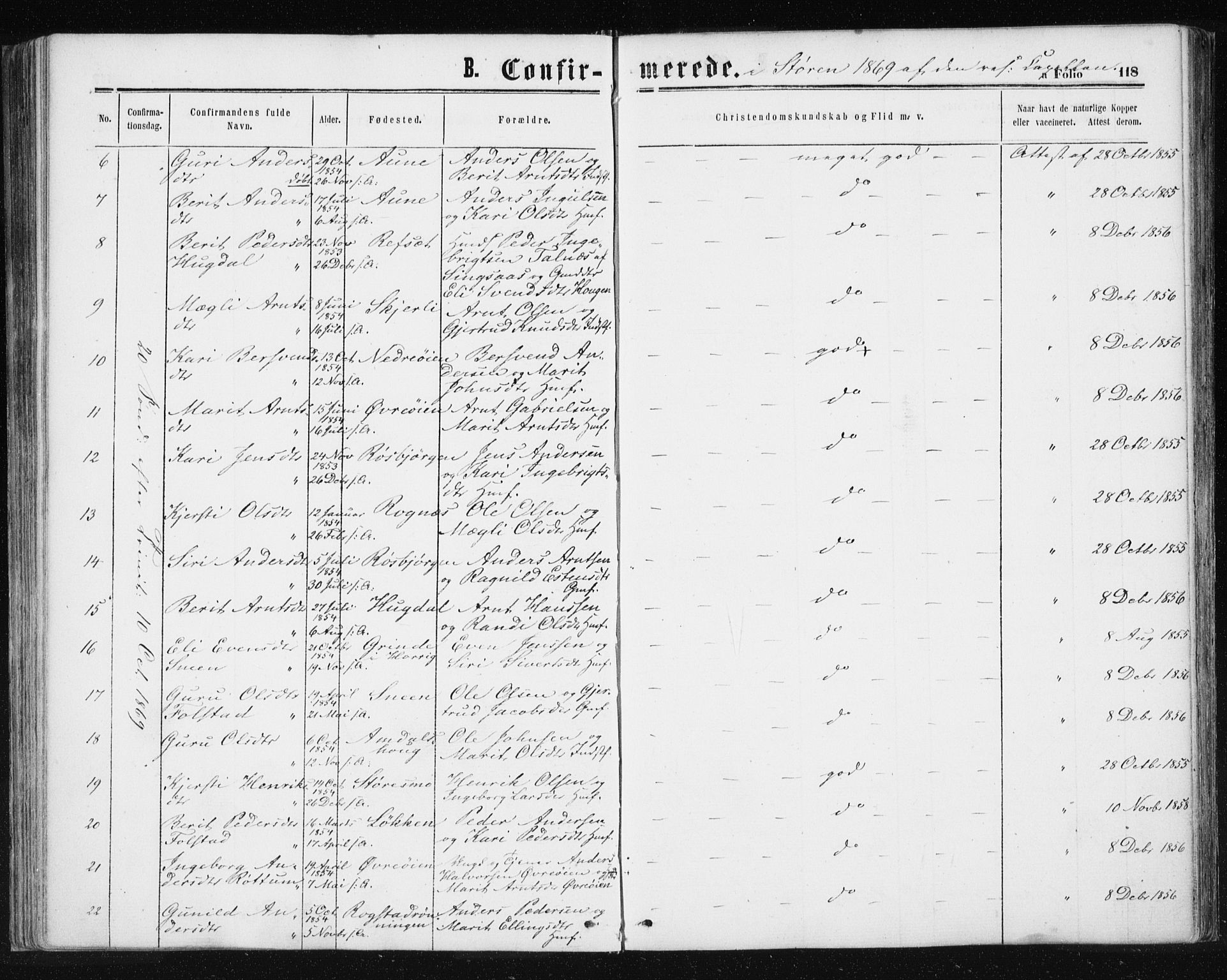 Ministerialprotokoller, klokkerbøker og fødselsregistre - Sør-Trøndelag, SAT/A-1456/687/L1001: Parish register (official) no. 687A07, 1863-1878, p. 118