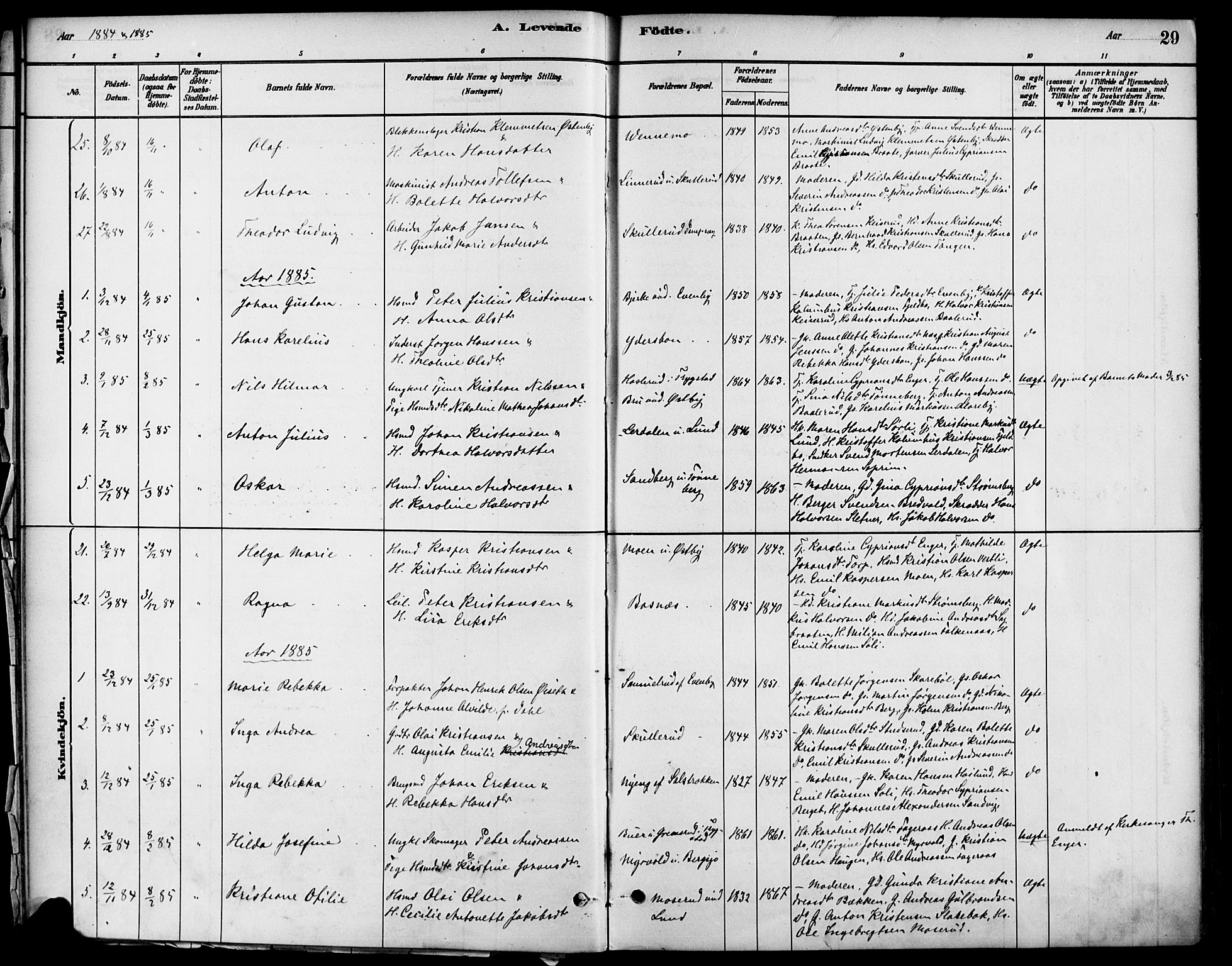 Høland prestekontor Kirkebøker, SAO/A-10346a/F/Fb/L0001: Parish register (official) no. II 1, 1880-1897, p. 29