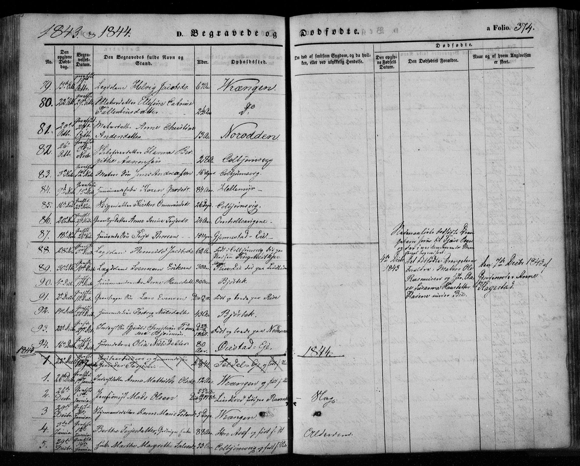 Øyestad sokneprestkontor, SAK/1111-0049/F/Fa/L0014: Parish register (official) no. A 14, 1843-1856, p. 374
