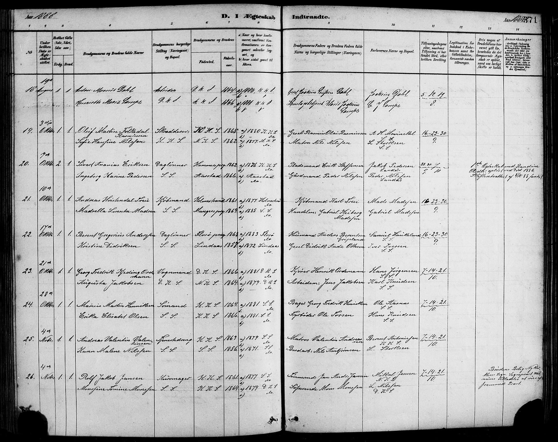 Sandviken Sokneprestembete, AV/SAB-A-77601/H/Hb/L0001: Parish register (copy) no. A 2, 1879-1892, p. 371