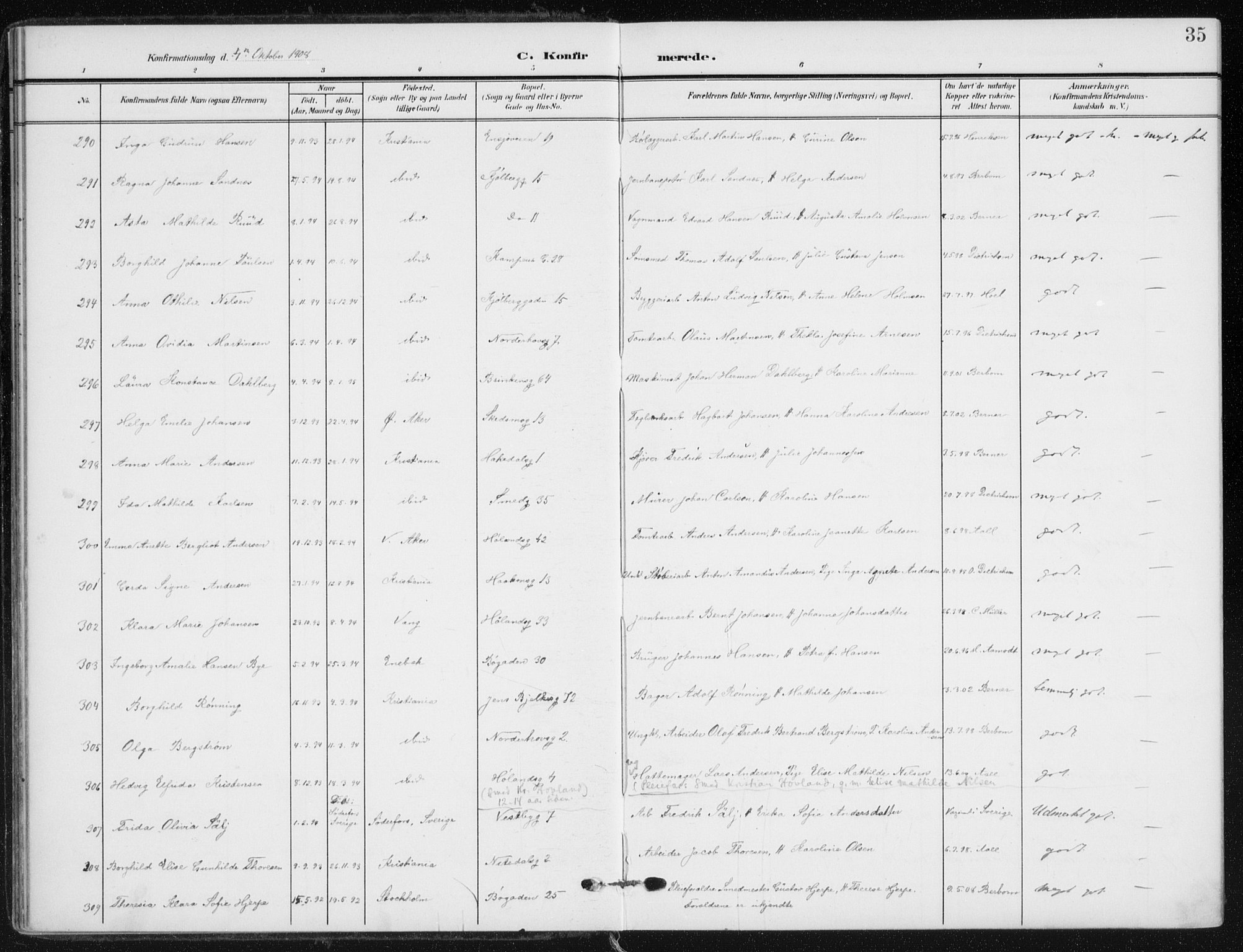 Kampen prestekontor Kirkebøker, SAO/A-10853/F/Fa/L0011: Parish register (official) no. I 11, 1907-1917, p. 35