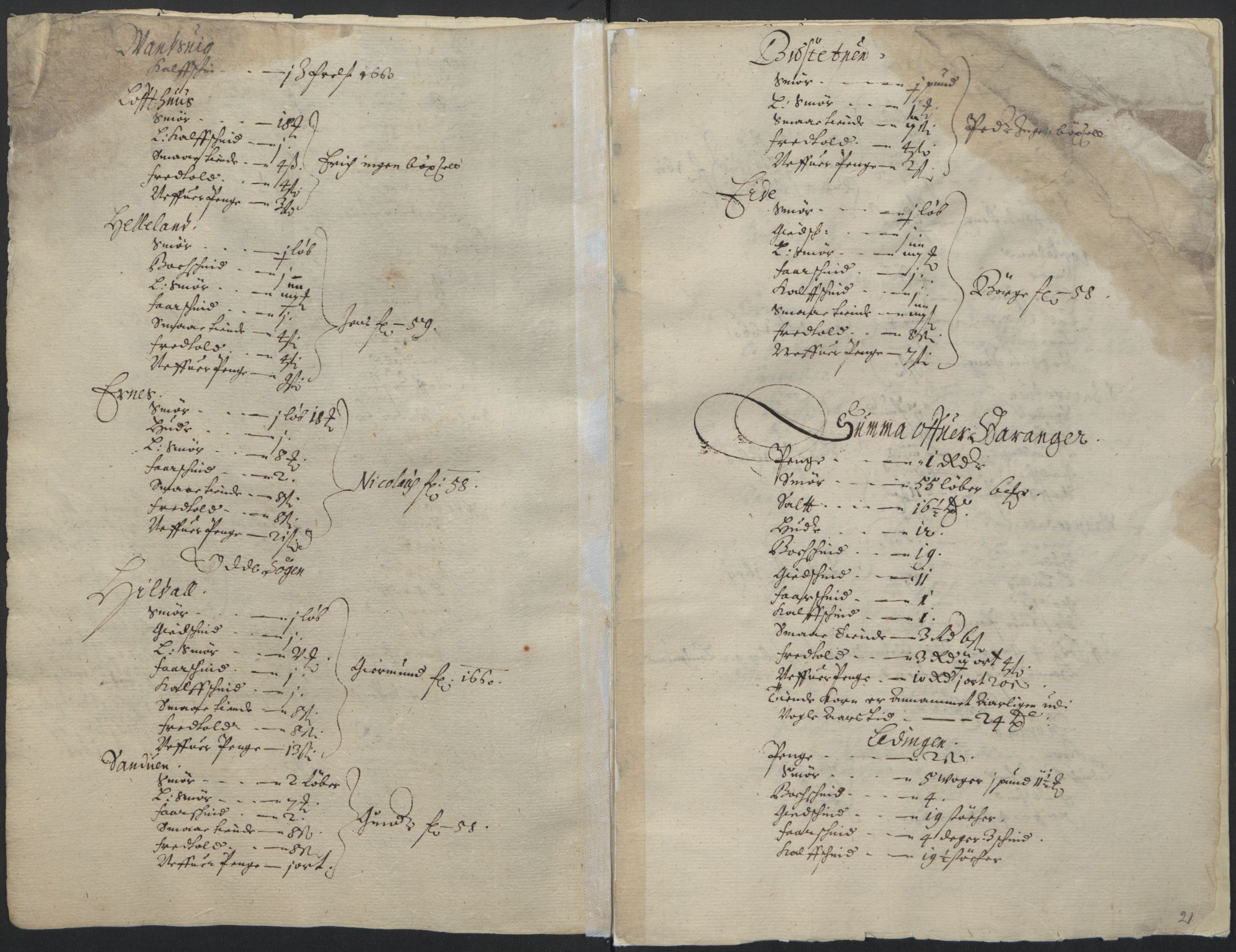 Rentekammeret inntil 1814, Realistisk ordnet avdeling, RA/EA-4070/L/L0026/0002: Bergen lagdømme: / Lyse klosters jordebok, 1661, p. 20b-21a
