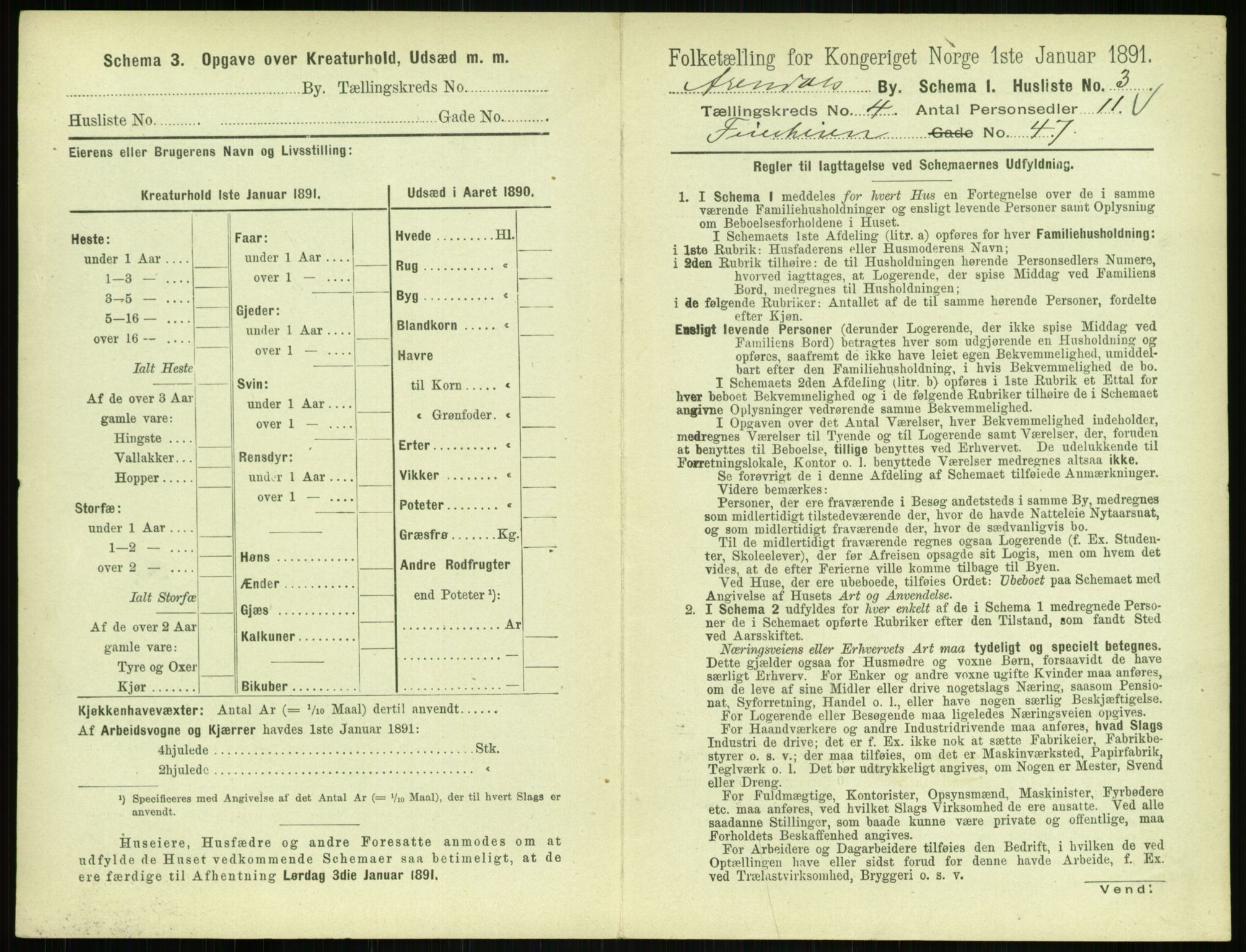 RA, 1891 census for 0903 Arendal, 1891, p. 176