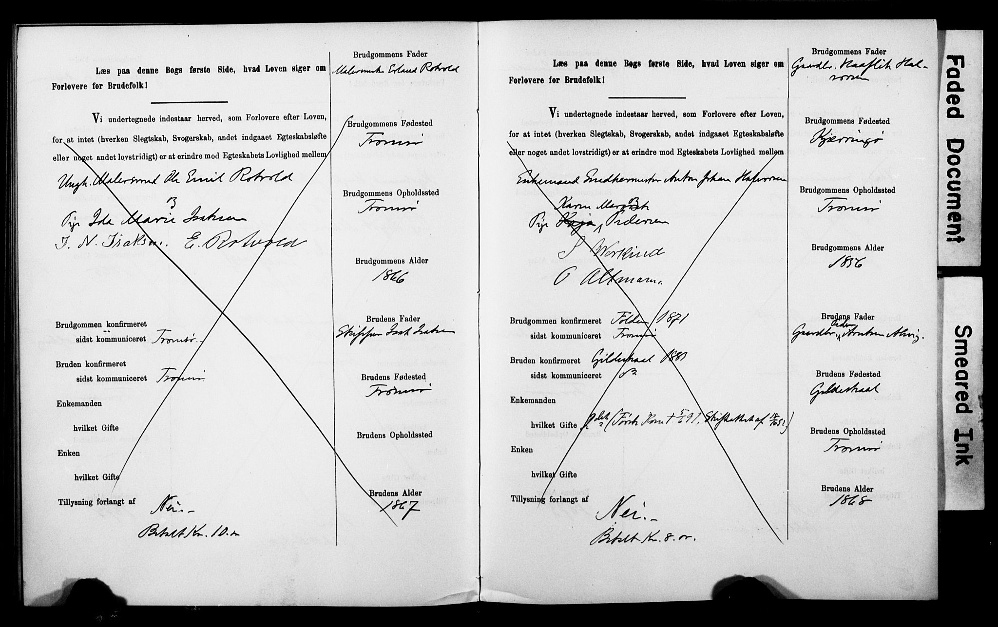 Tromsø sokneprestkontor/stiftsprosti/domprosti, AV/SATØ-S-1343/H/Hc/L0099/0001: Banns register no. 99.1, 1886-1892