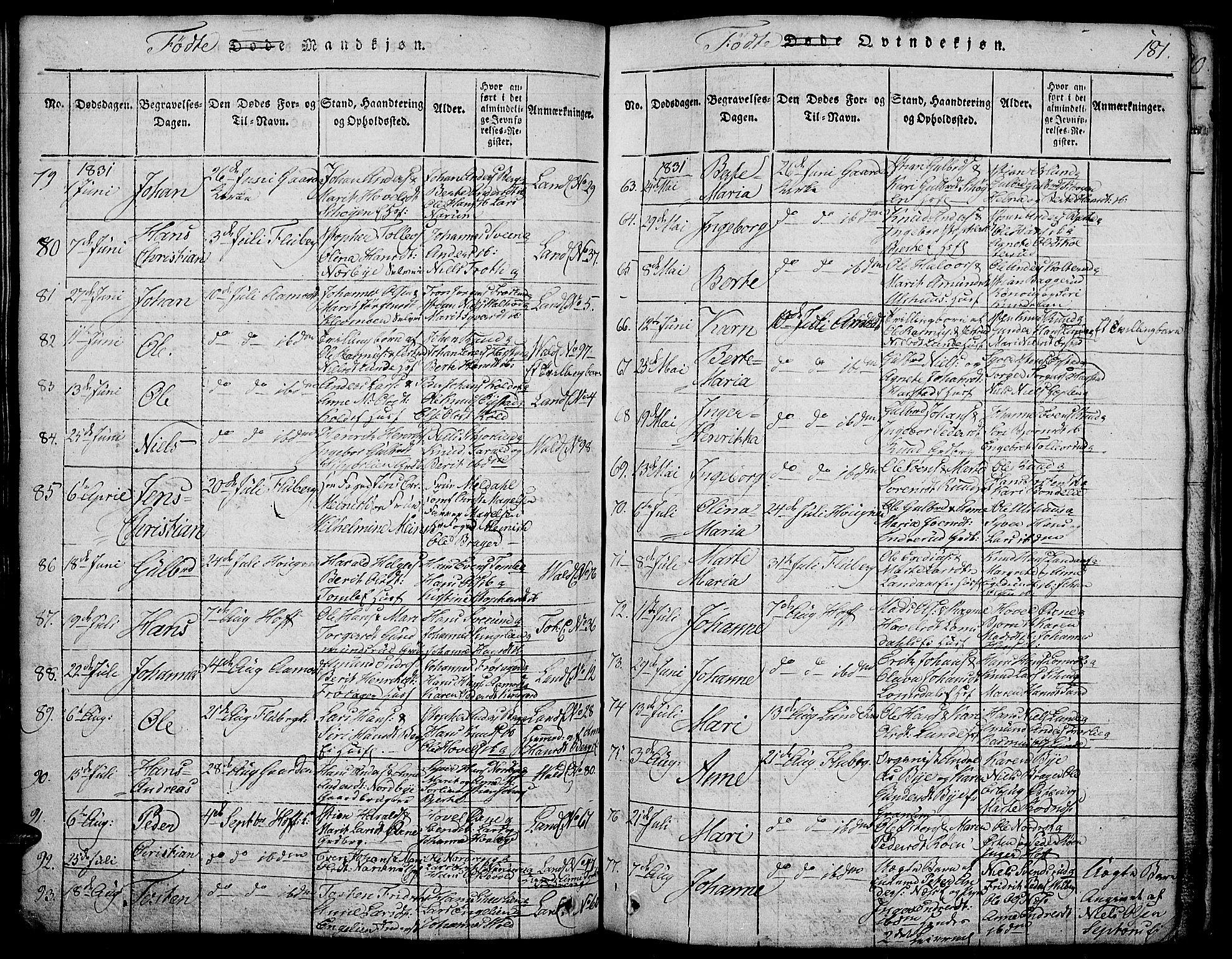 Land prestekontor, AV/SAH-PREST-120/H/Ha/Hab/L0001: Parish register (copy) no. 1, 1814-1833, p. 181