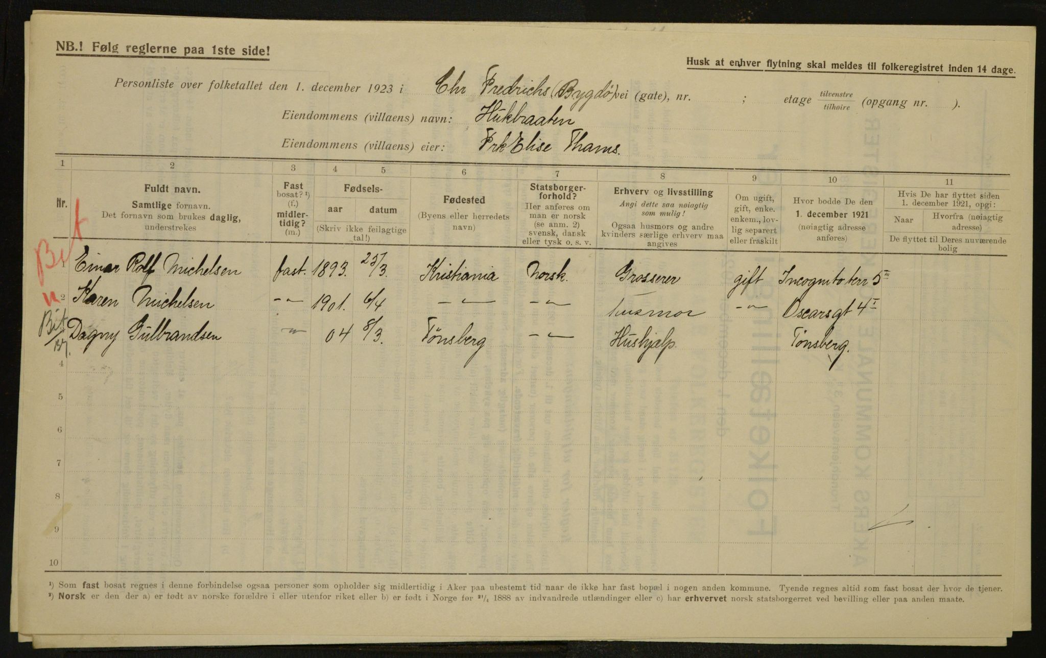 , Municipal Census 1923 for Aker, 1923, p. 3343