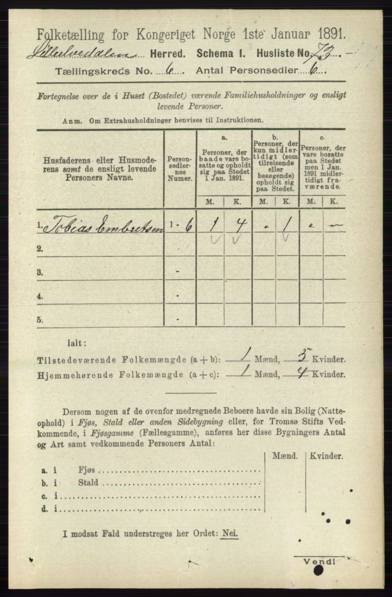 RA, 1891 census for 0438 Lille Elvedalen, 1891, p. 1826