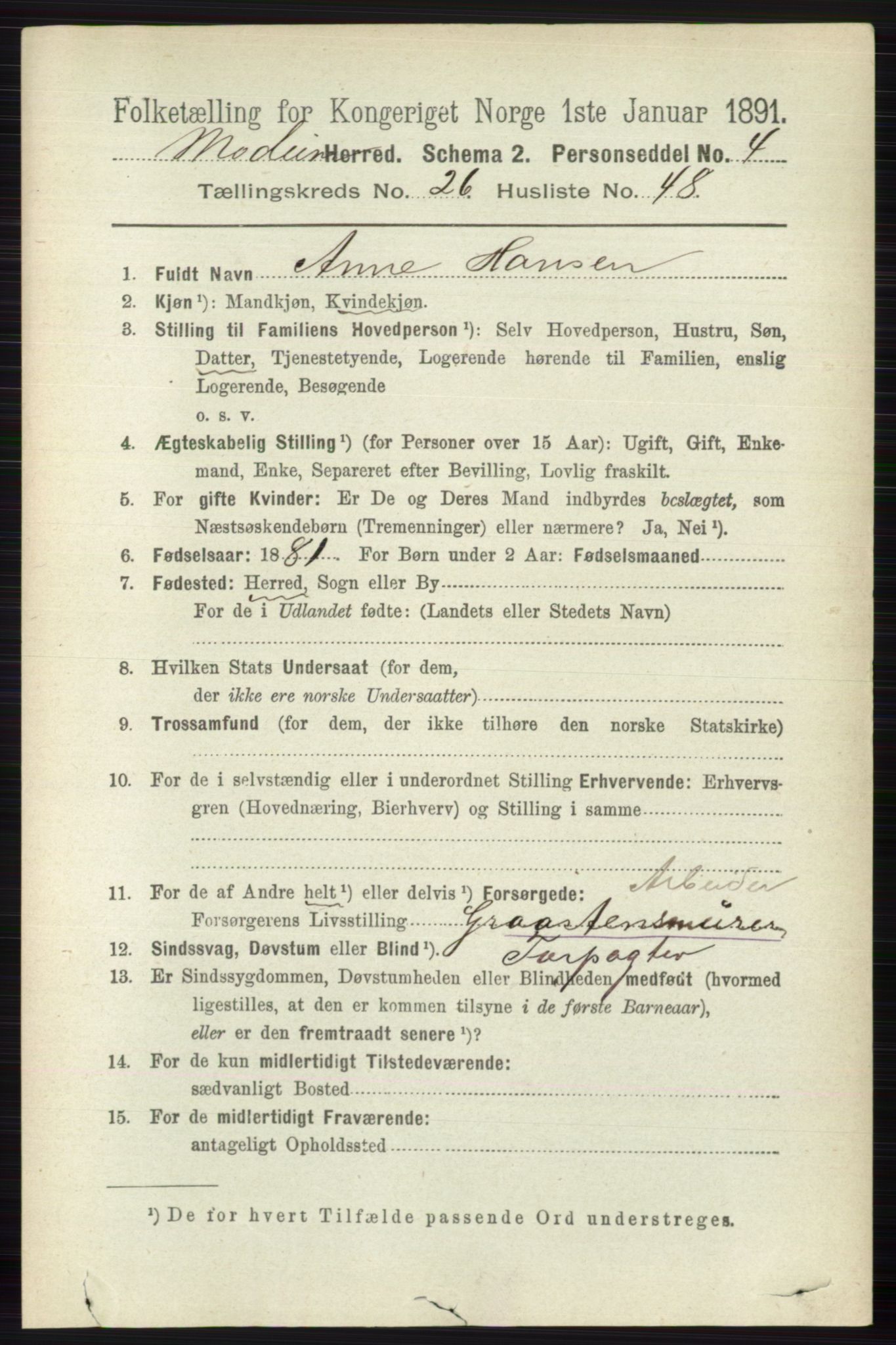 RA, 1891 census for 0623 Modum, 1891, p. 9663
