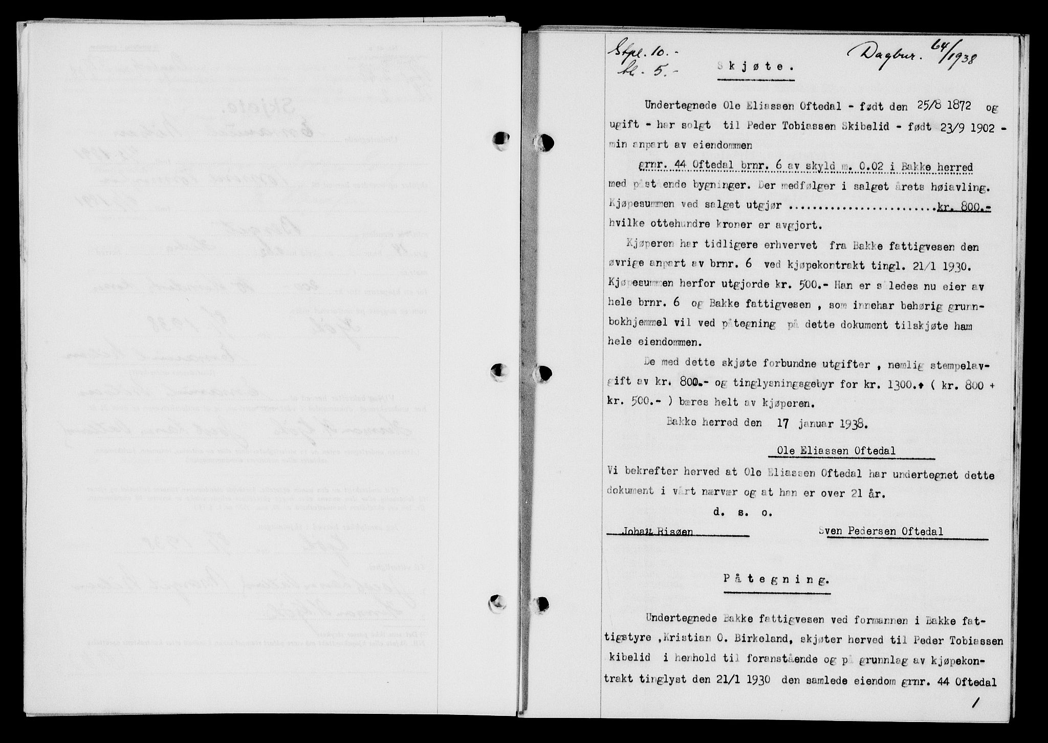 Flekkefjord sorenskriveri, SAK/1221-0001/G/Gb/Gba/L0054: Mortgage book no. A-2, 1937-1938, Diary no: : 64/1938