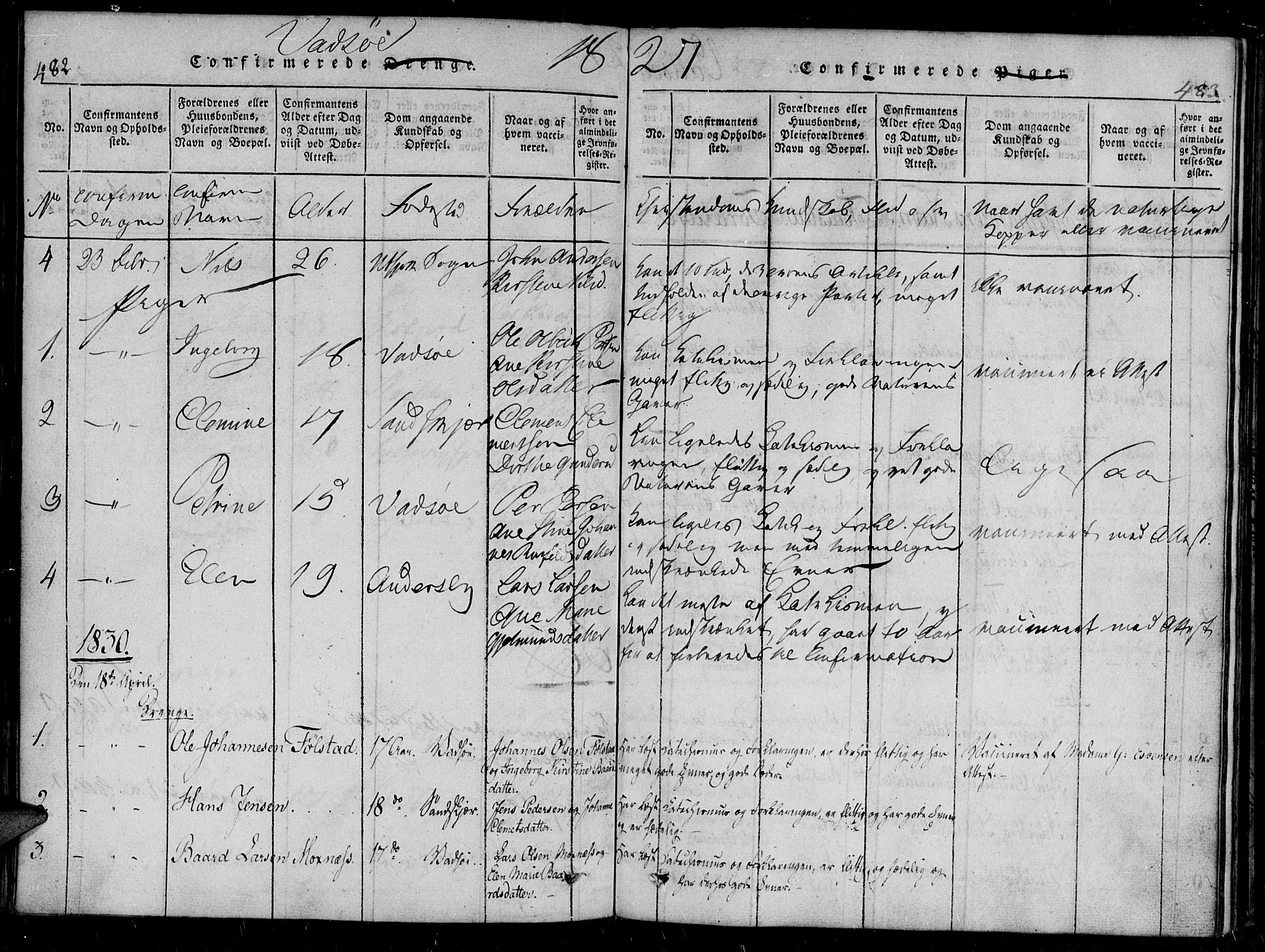 Vadsø sokneprestkontor, AV/SATØ-S-1325/H/Ha/L0003kirke: Parish register (official) no. 3 /1, 1821-1839, p. 482-483