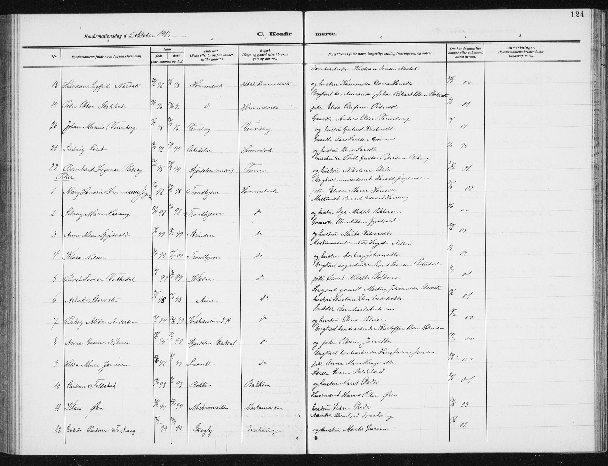 Ministerialprotokoller, klokkerbøker og fødselsregistre - Sør-Trøndelag, AV/SAT-A-1456/617/L0431: Parish register (copy) no. 617C02, 1910-1936, p. 124