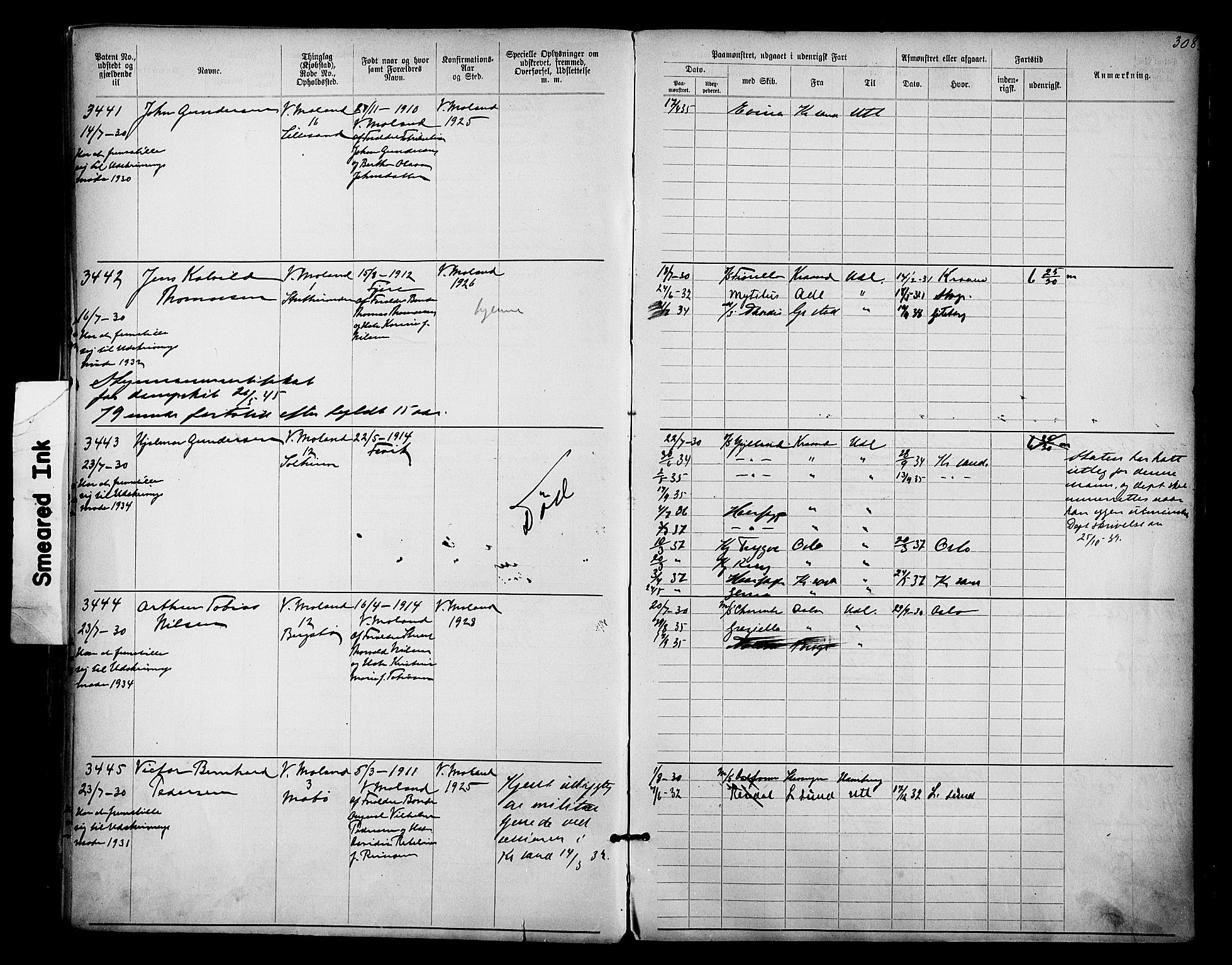 Lillesand mønstringskrets, AV/SAK-2031-0014/F/Fa/L0003: Annotasjonsrulle nr 1911-3489 med register, W-9, 1891-1932, p. 352