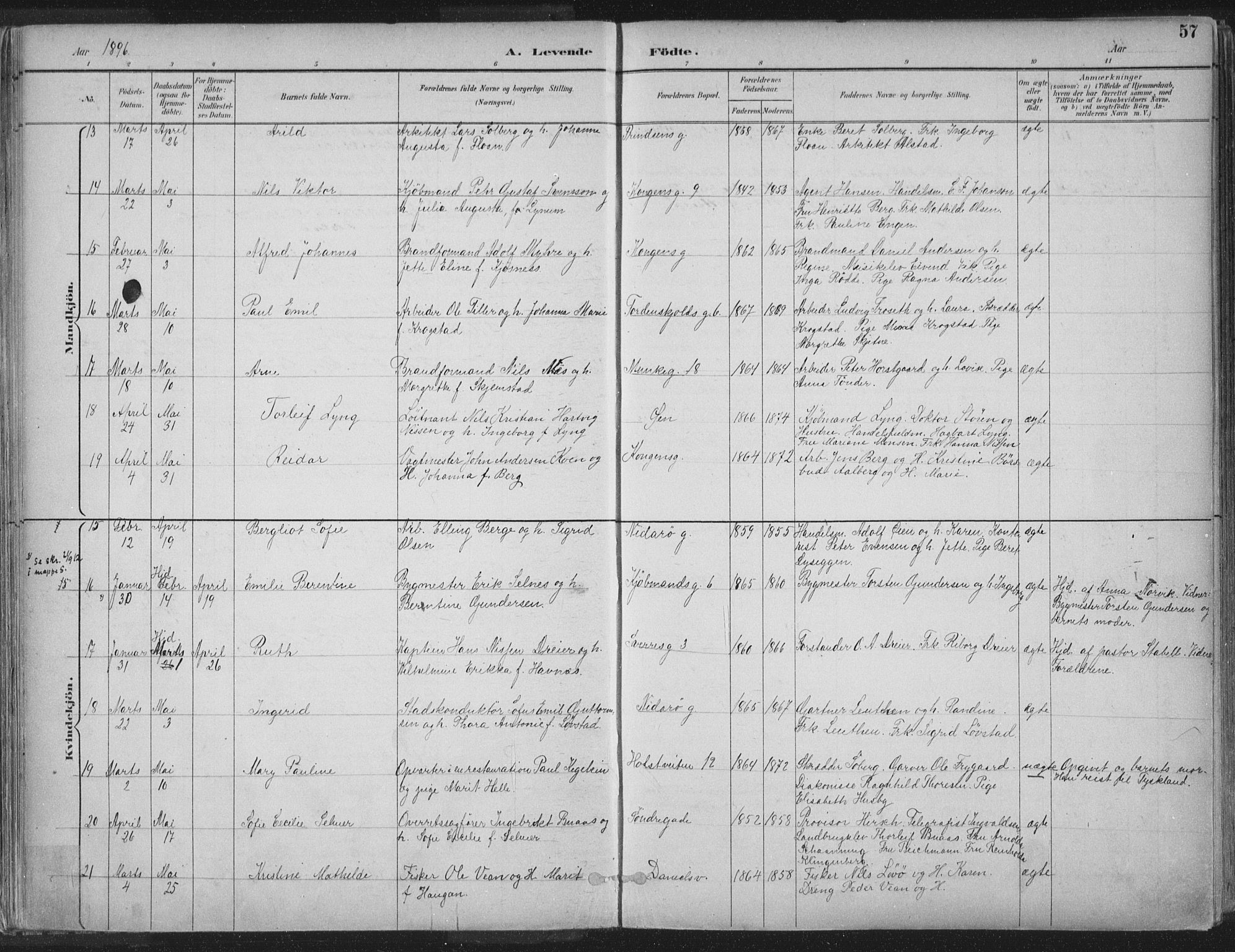 Ministerialprotokoller, klokkerbøker og fødselsregistre - Sør-Trøndelag, SAT/A-1456/601/L0062: Parish register (official) no. 601A30, 1891-1911, p. 57
