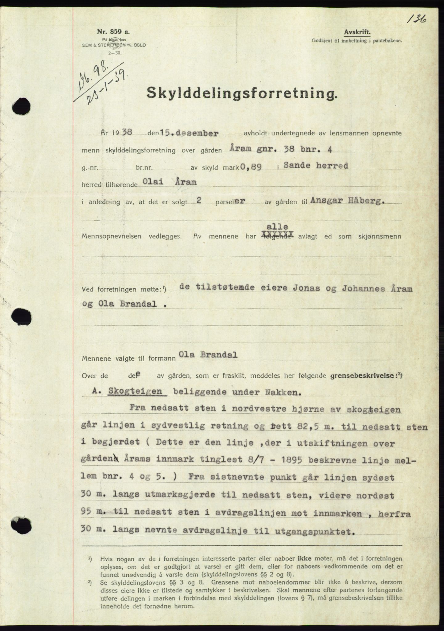 Søre Sunnmøre sorenskriveri, AV/SAT-A-4122/1/2/2C/L0067: Mortgage book no. 61, 1938-1939, Diary no: : 98/1939