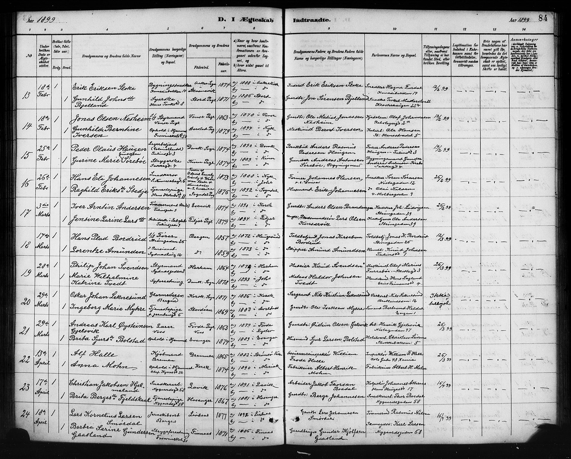 Johanneskirken sokneprestembete, SAB/A-76001/H/Hab: Parish register (copy) no. C 1, 1885-1912, p. 84