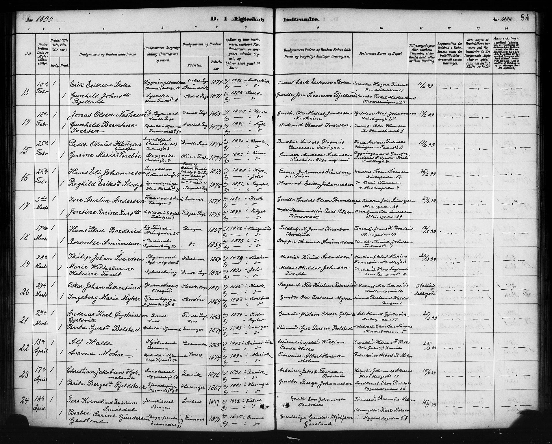 Johanneskirken sokneprestembete, AV/SAB-A-76001/H/Hab: Parish register (copy) no. C 1, 1885-1912, p. 84