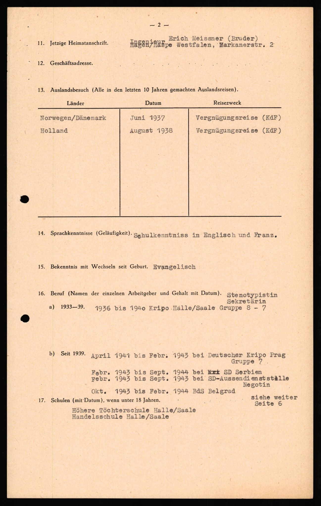 Forsvaret, Forsvarets overkommando II, AV/RA-RAFA-3915/D/Db/L0030: CI Questionaires. Tyske okkupasjonsstyrker i Norge. Tyskere., 1945-1946, p. 22