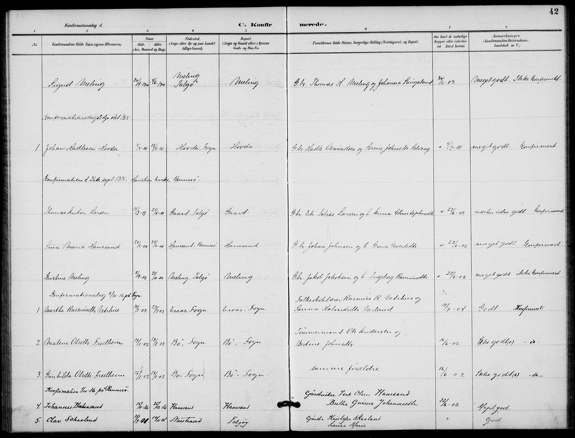 Finnøy sokneprestkontor, SAST/A-101825/H/Ha/Haa/L0012: Parish register (official) no. A 12, 1889-1917, p. 42