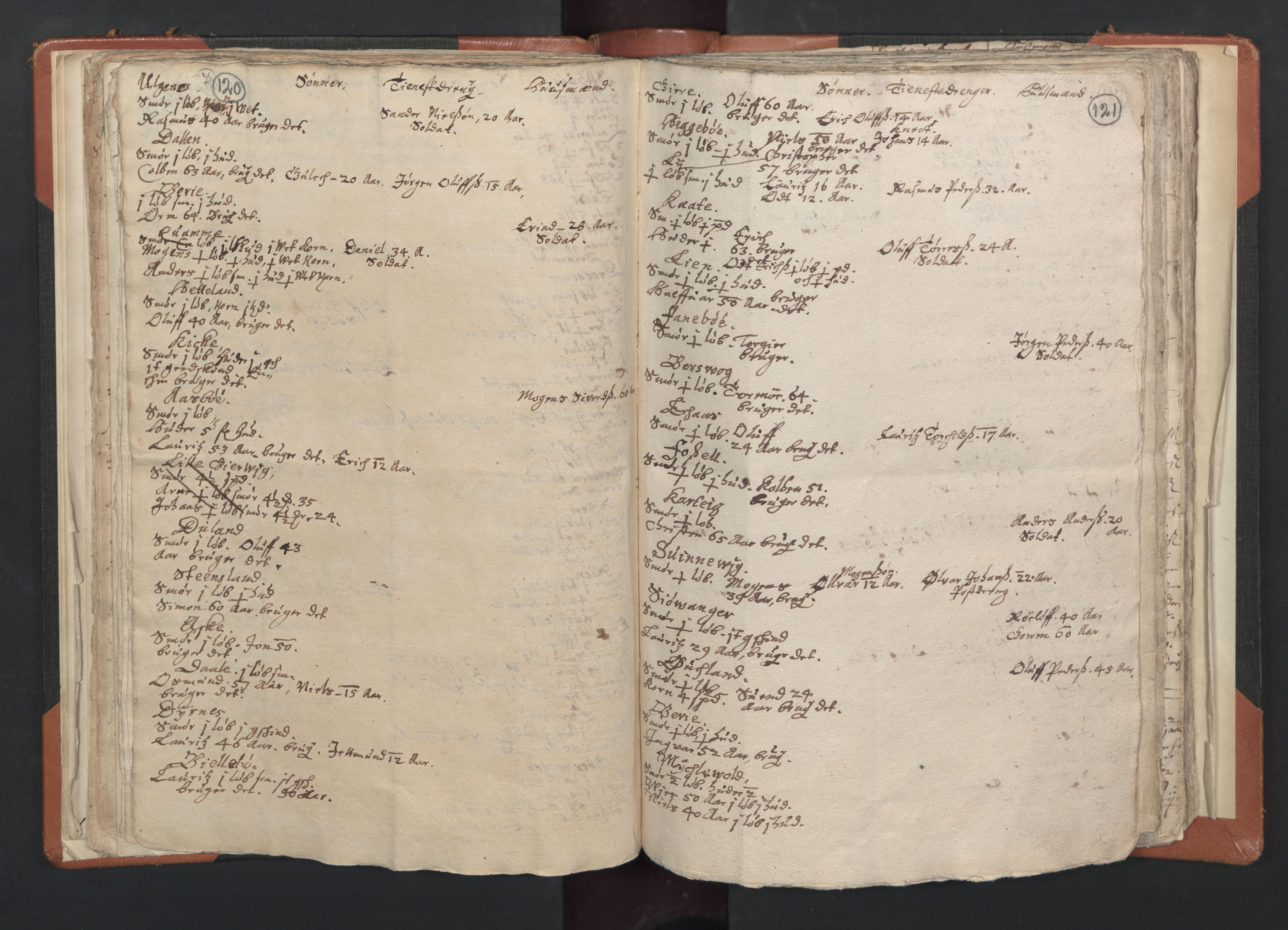 RA, Vicar's Census 1664-1666, no. 20: Sunnhordland deanery, 1664-1666, p. 120-121