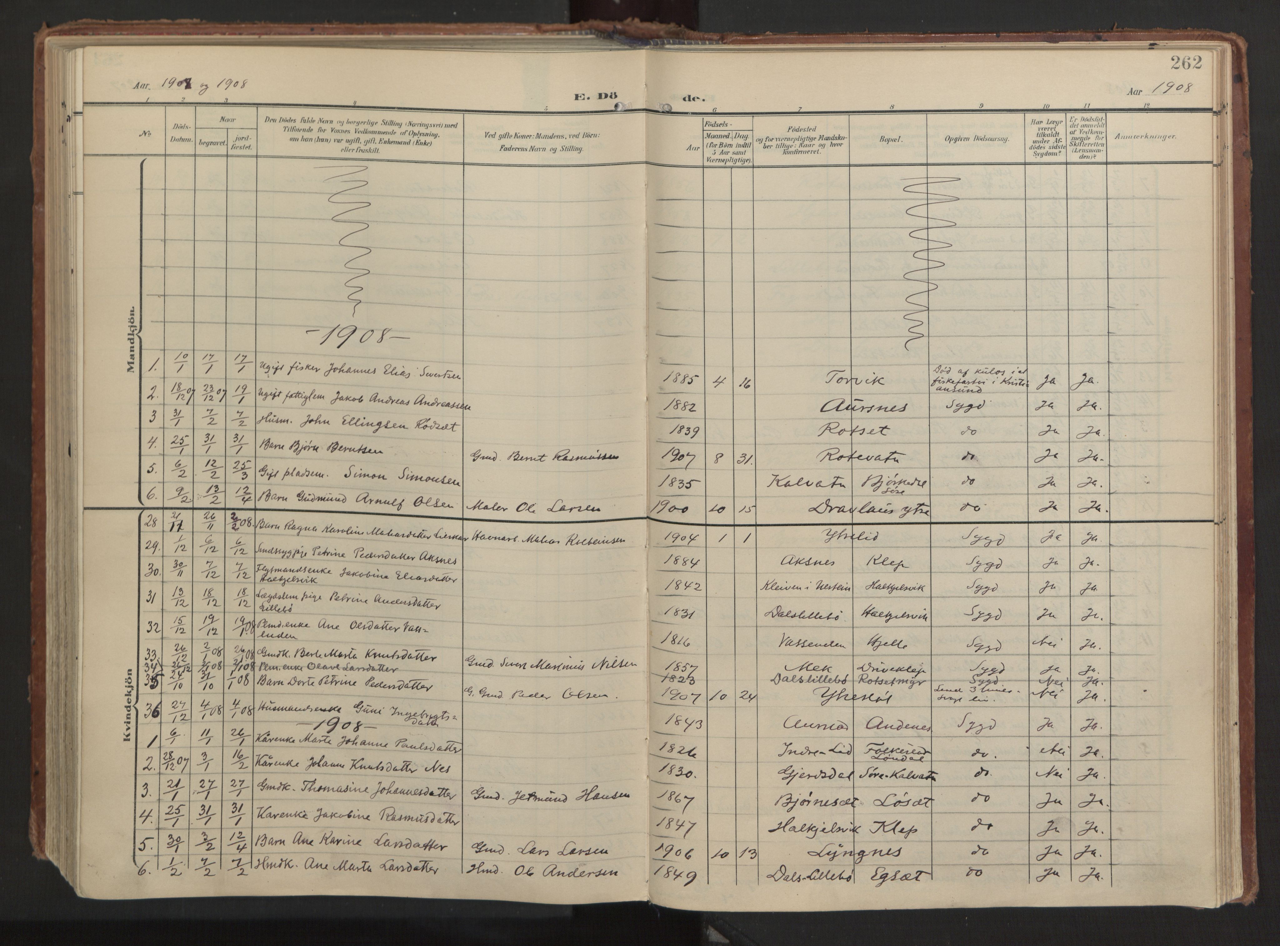 Ministerialprotokoller, klokkerbøker og fødselsregistre - Møre og Romsdal, AV/SAT-A-1454/511/L0144: Parish register (official) no. 511A11, 1906-1923, p. 262