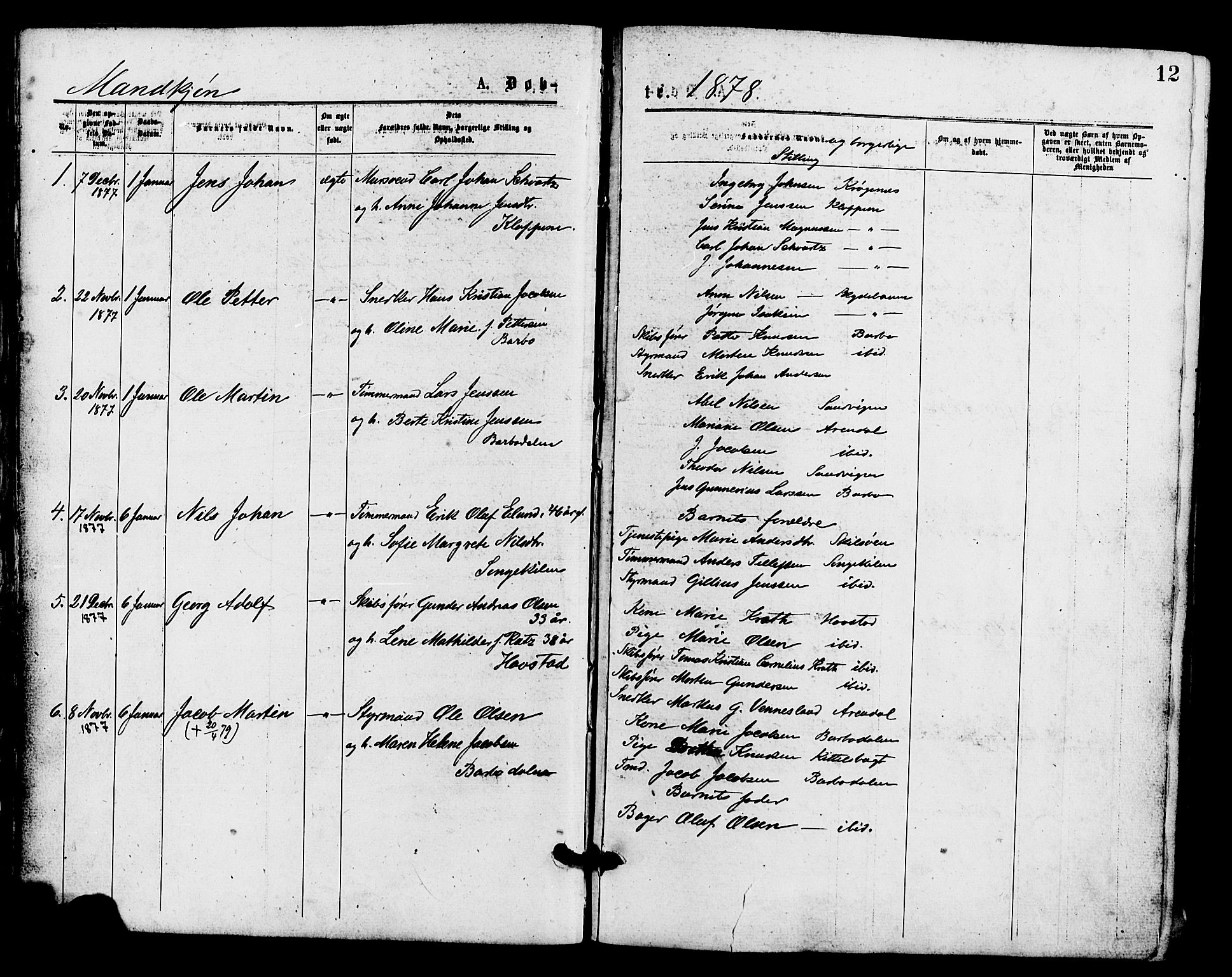 Barbu sokneprestkontor, SAK/1111-0003/F/Fa/L0001: Parish register (official) no. A 1 /1, 1878-1883, p. 12