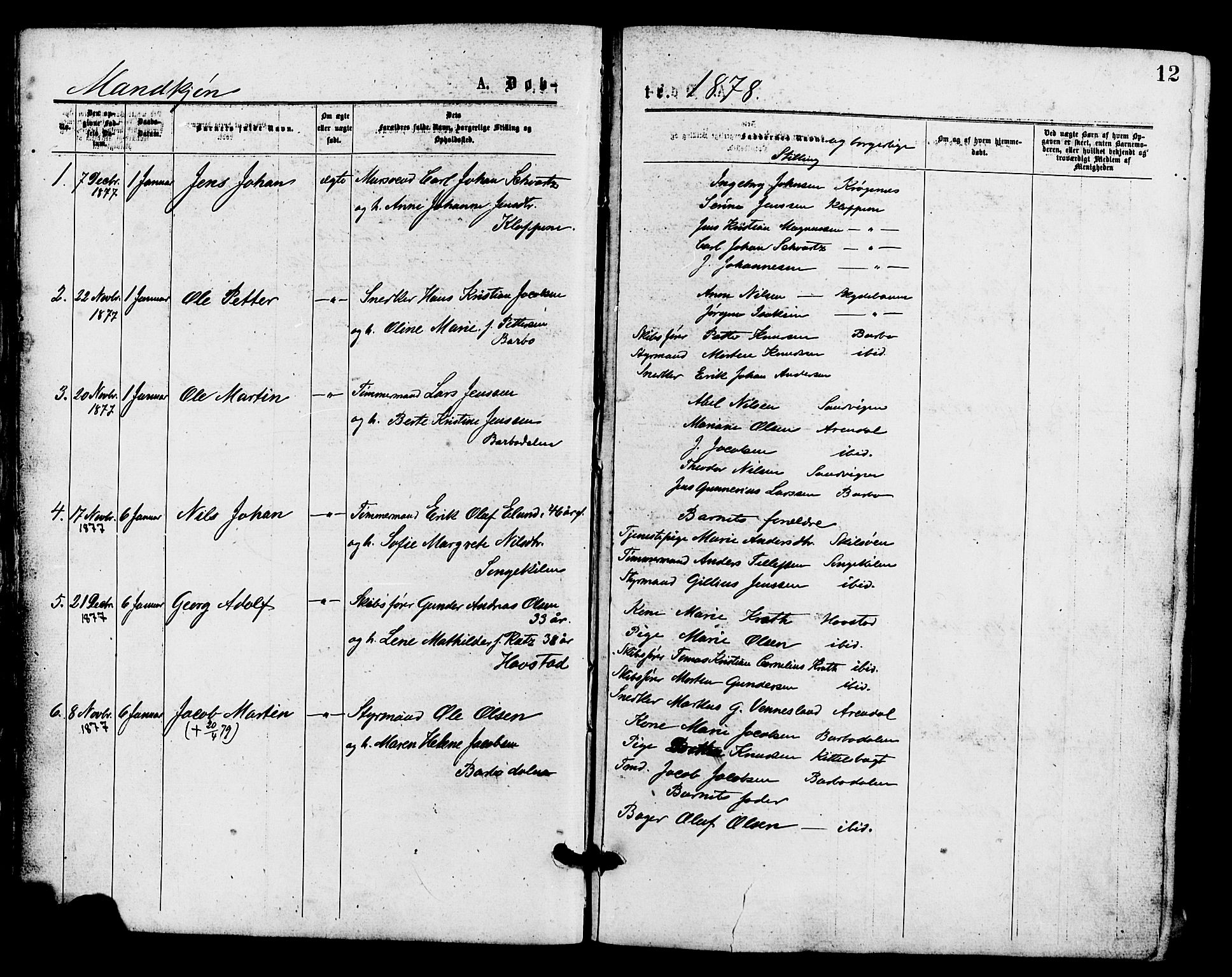 Barbu sokneprestkontor, AV/SAK-1111-0003/F/Fa/L0001: Parish register (official) no. A 1 /1, 1878-1883, p. 12