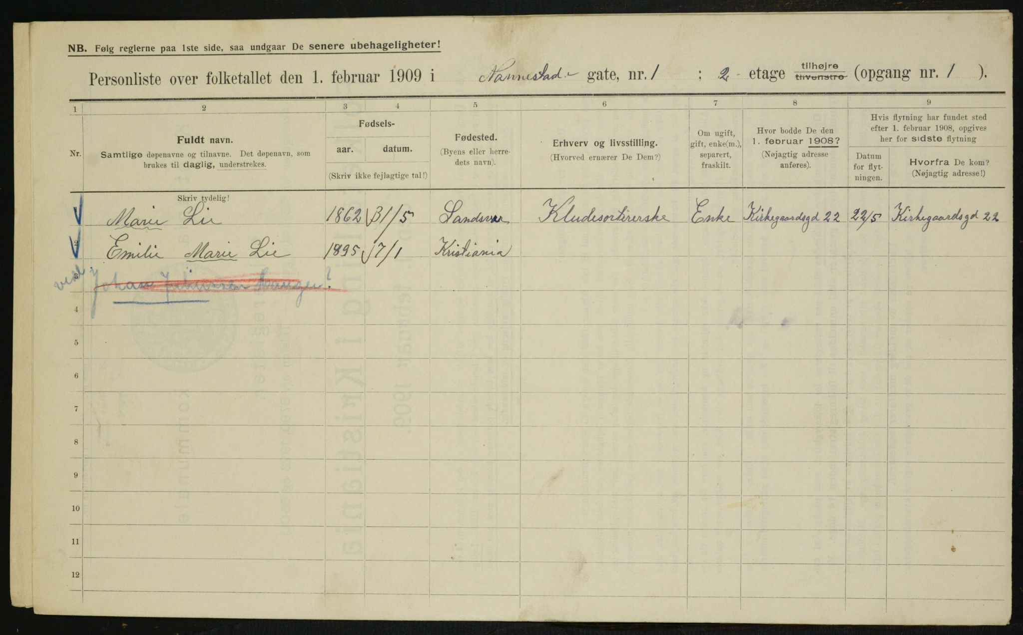 OBA, Municipal Census 1909 for Kristiania, 1909, p. 62569