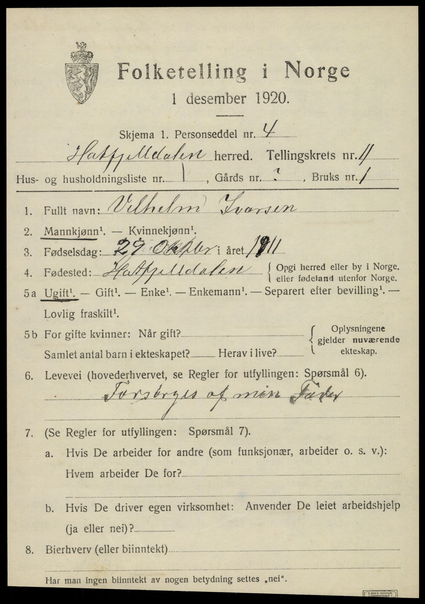 SAT, 1920 census for Hattfjelldal, 1920, p. 2514