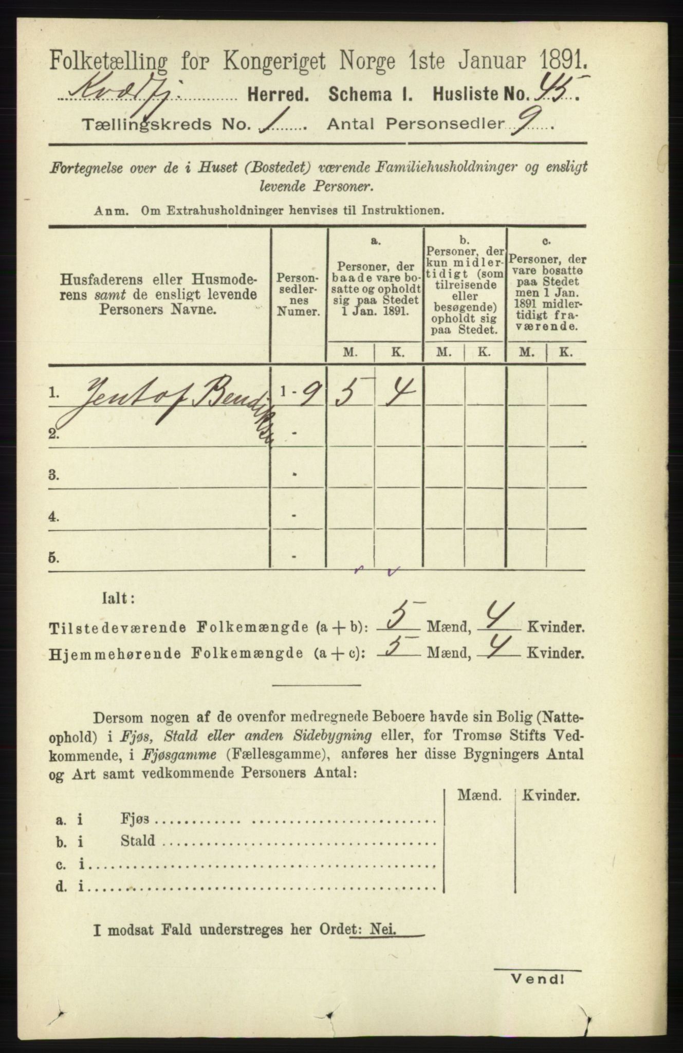 RA, 1891 census for 1911 Kvæfjord, 1891, p. 65