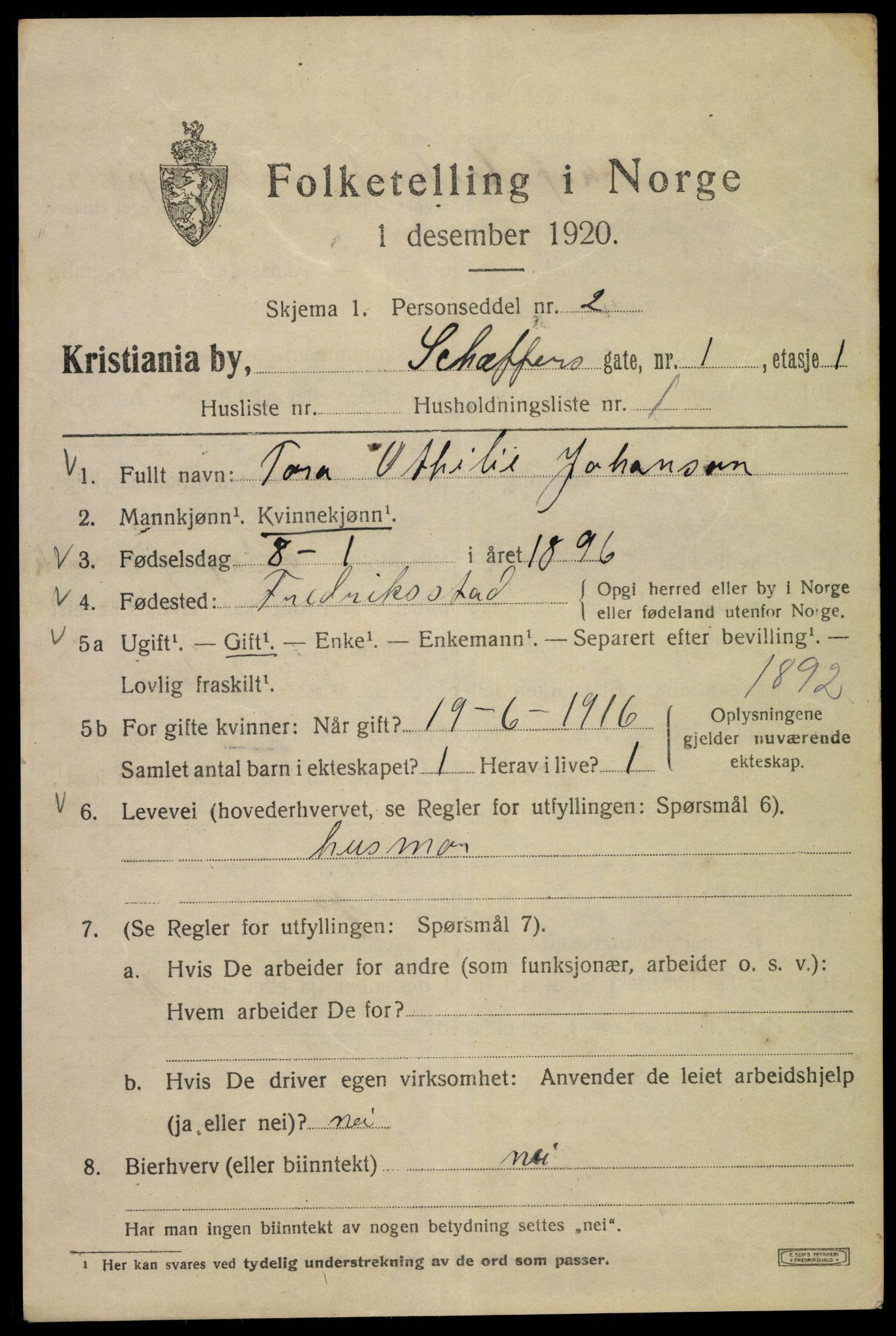 SAO, 1920 census for Kristiania, 1920, p. 501391