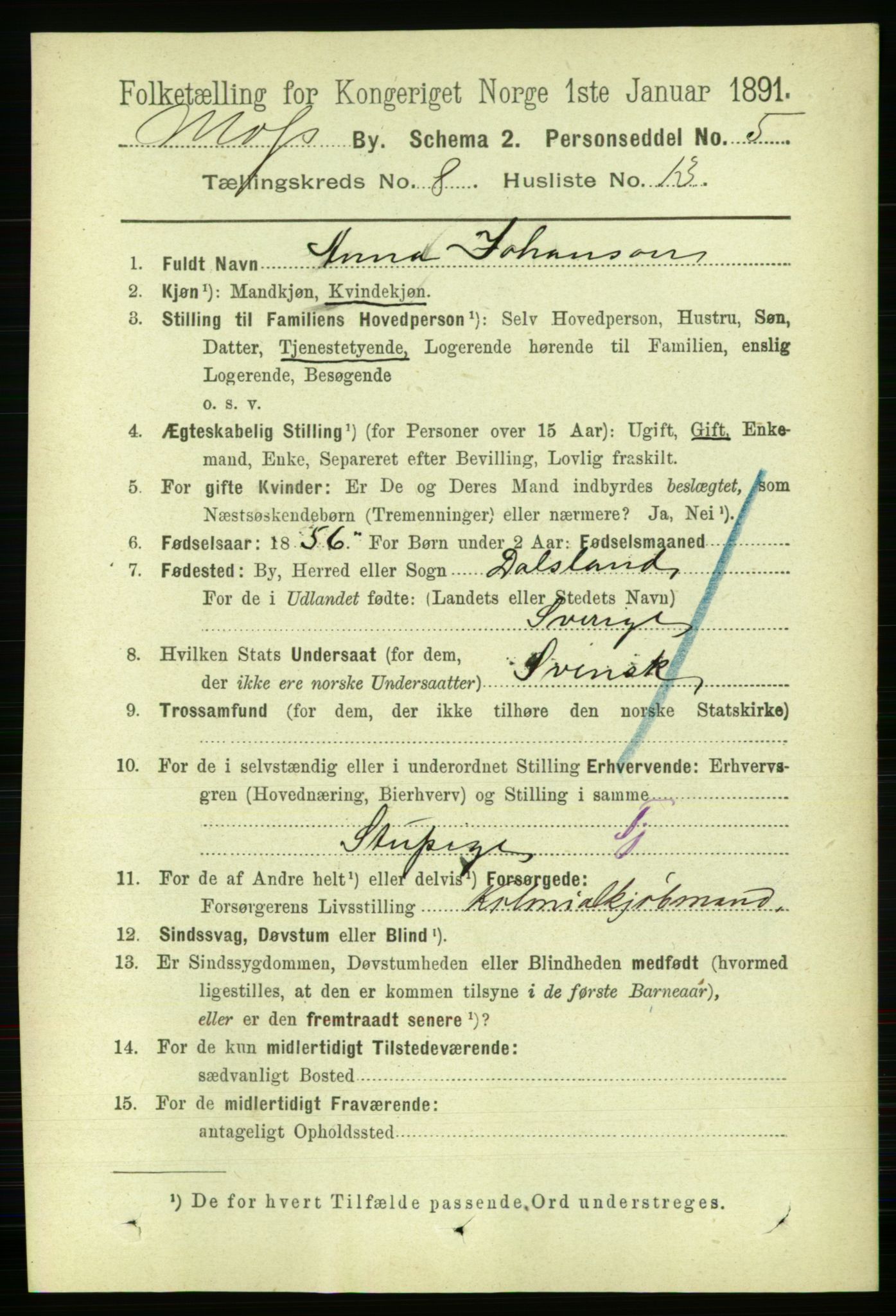 RA, 1891 census for 0104 Moss, 1891, p. 4960